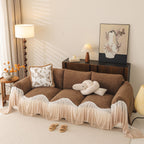 Luxury Sofa Throw Cover with Elegant Ruffled Skirt, Soft Decorative Couch Protector