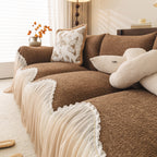 Luxury Sofa Throw Cover with Elegant Ruffled Skirt, Soft Decorative Couch Protector