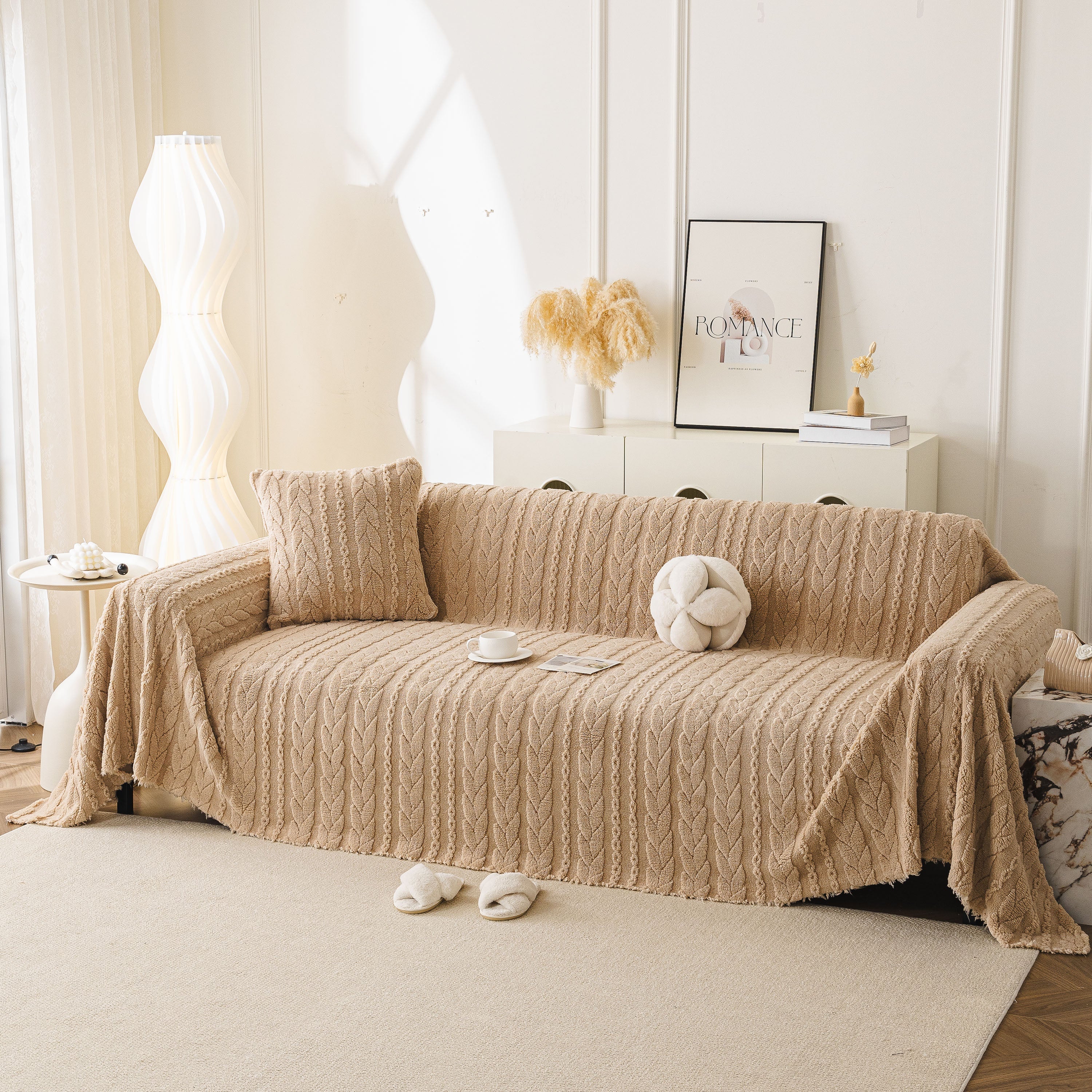 Thick Cozy 3D Cable Sofa Throw Cover, Plush Jacquard Warm Fleece Throw Blanket
