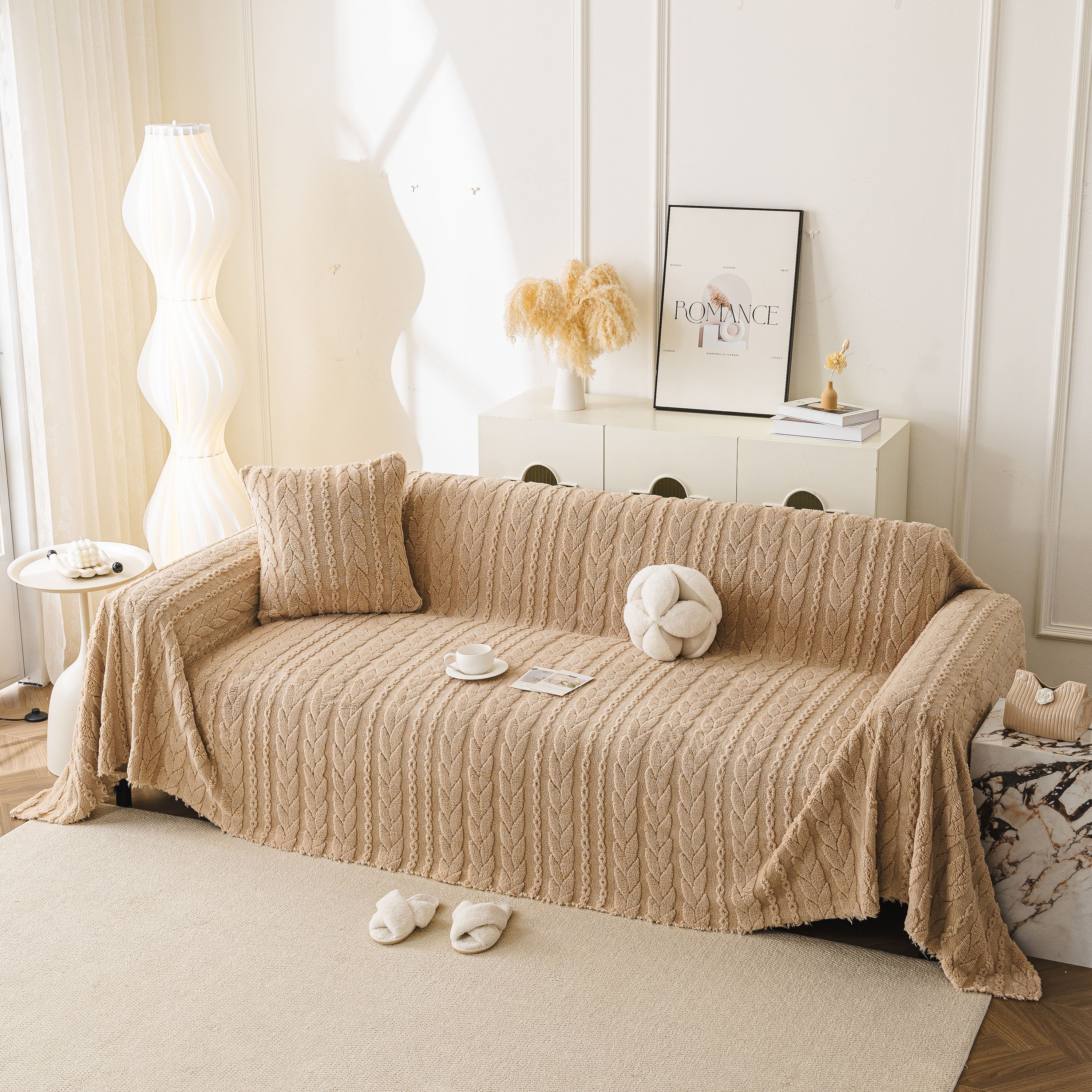 Thick Cozy 3D Cable Sofa Throw Cover, Plush Jacquard Warm Fleece Throw Blanket