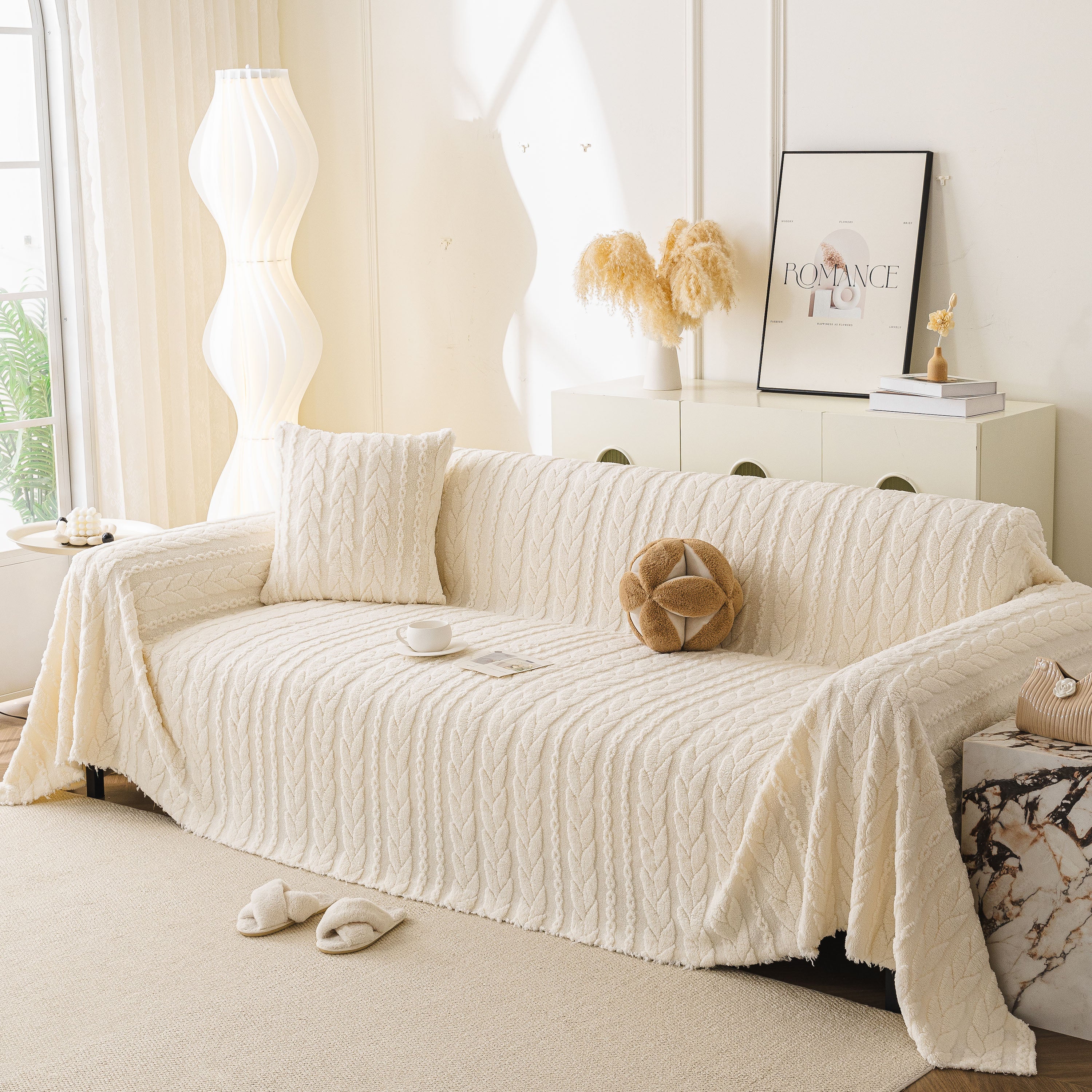 Thick Cozy 3D Cable Sofa Throw Cover, Plush Jacquard Warm Fleece Throw Blanket