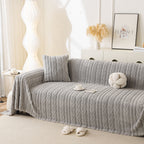 Thick Cozy 3D Cable Sofa Throw Cover, Plush Jacquard Warm Fleece Throw Blanket