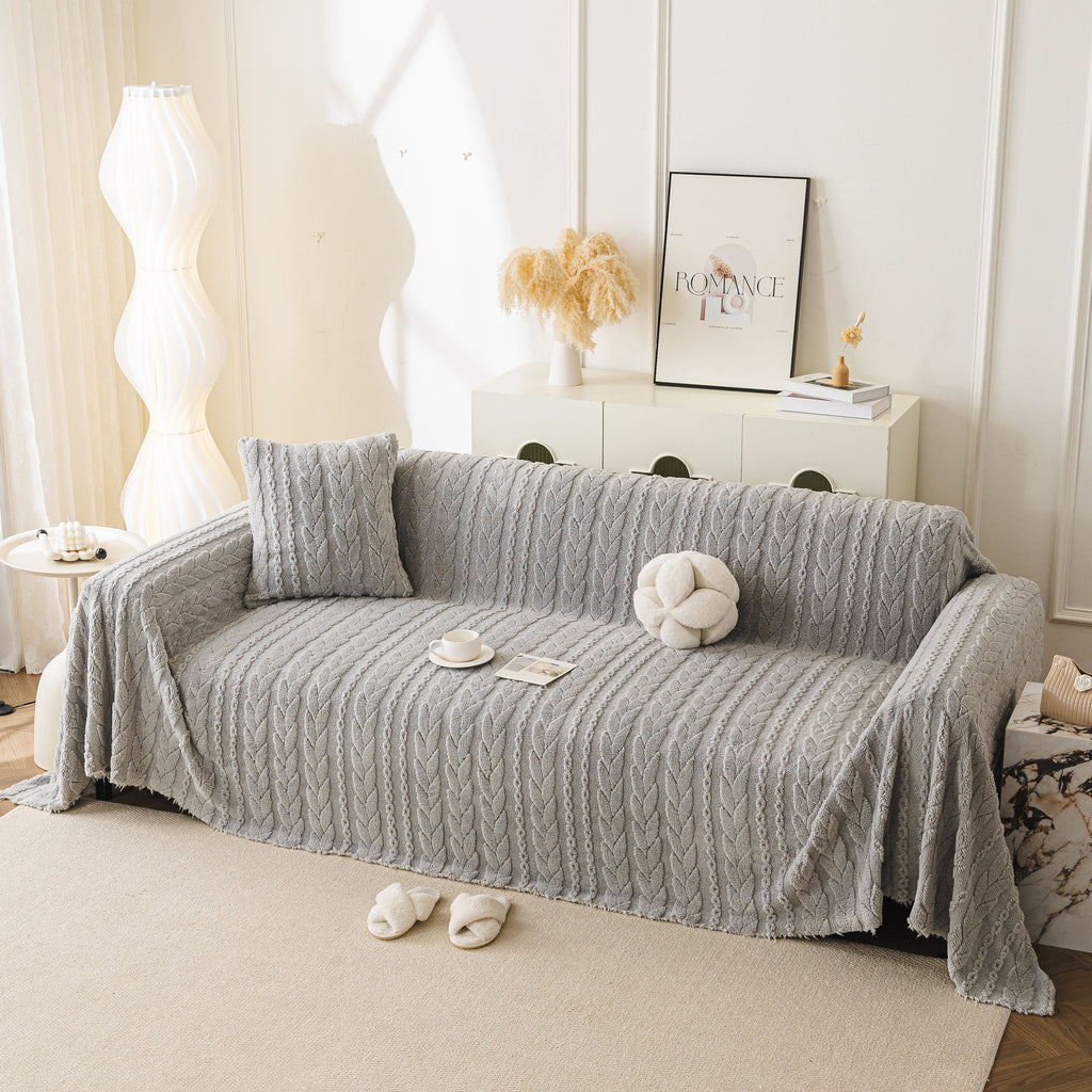 Thick Cozy 3D Cable Sofa Throw Cover, Plush Jacquard Warm Fleece Throw Blanket