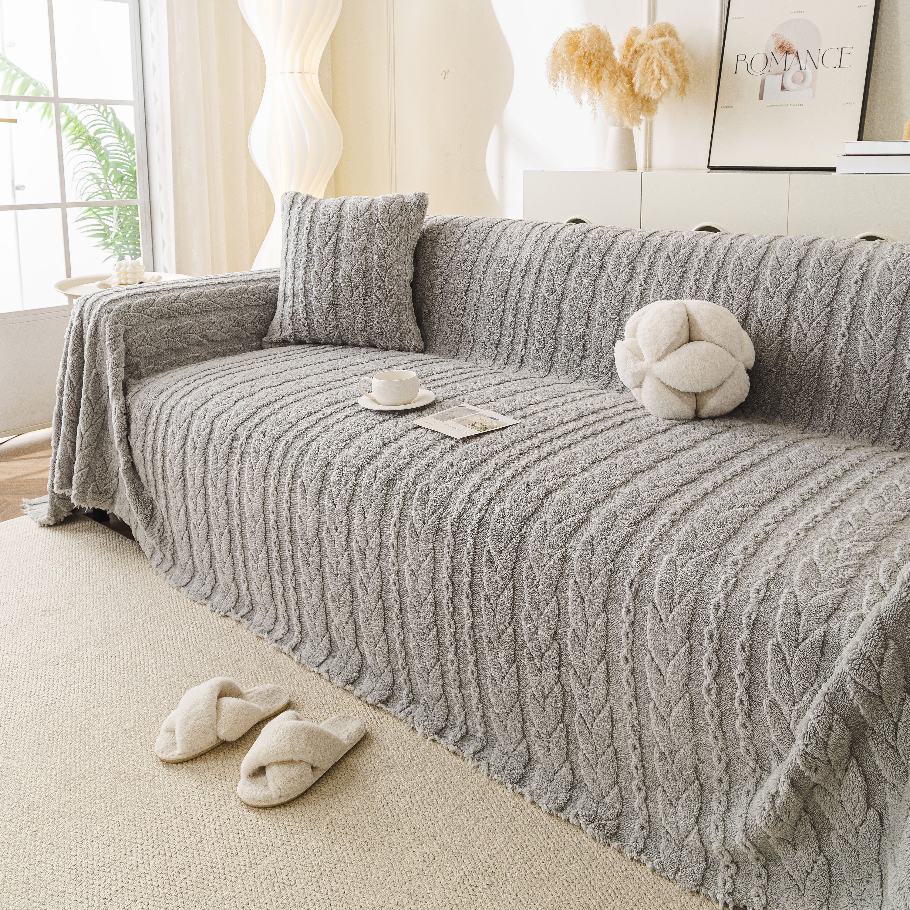 Thick Cozy 3D Cable Sofa Throw Cover, Plush Jacquard Warm Fleece Throw Blanket
