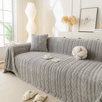 Thick Cozy 3D Cable Sofa Throw Cover, Plush Jacquard Warm Fleece Throw Blanket