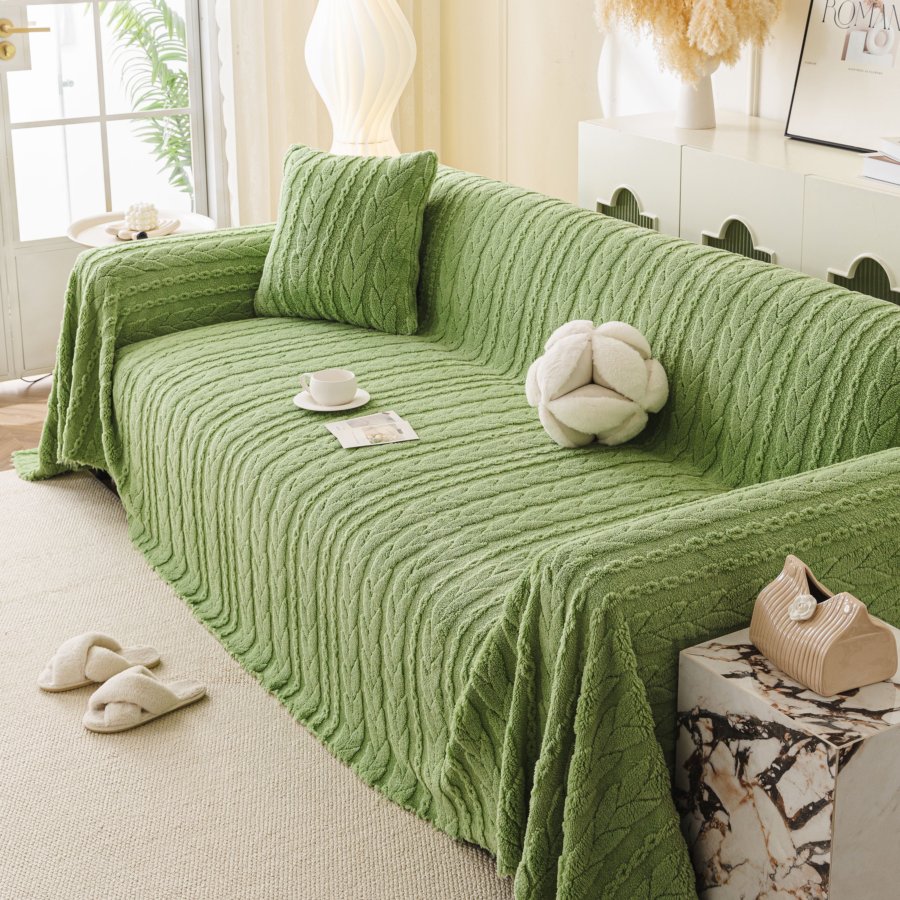 Thick Cozy 3D Cable Sofa Throw Cover, Plush Jacquard Warm Fleece Throw Blanket