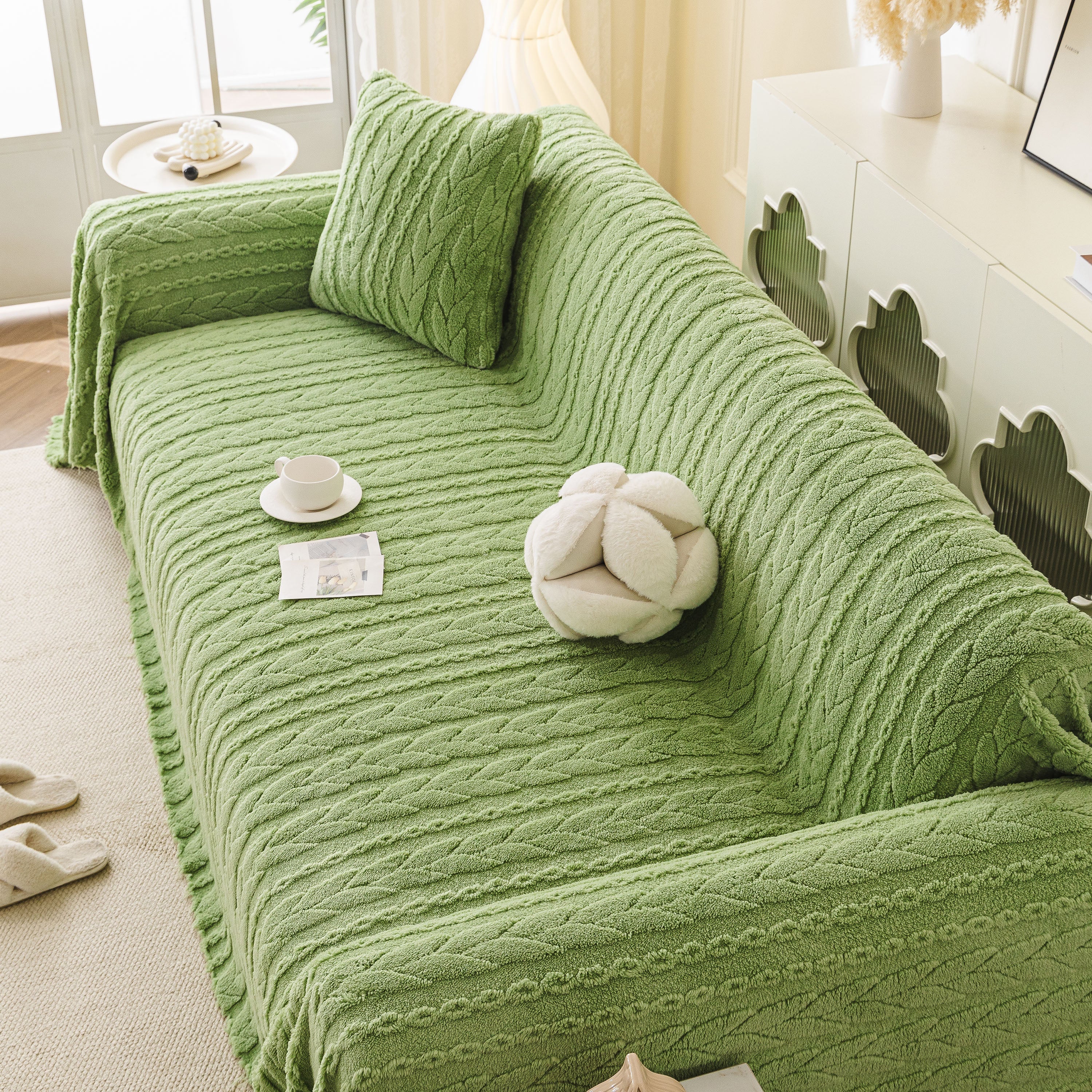 Thick Cozy 3D Cable Sofa Throw Cover, Plush Jacquard Warm Fleece Throw Blanket