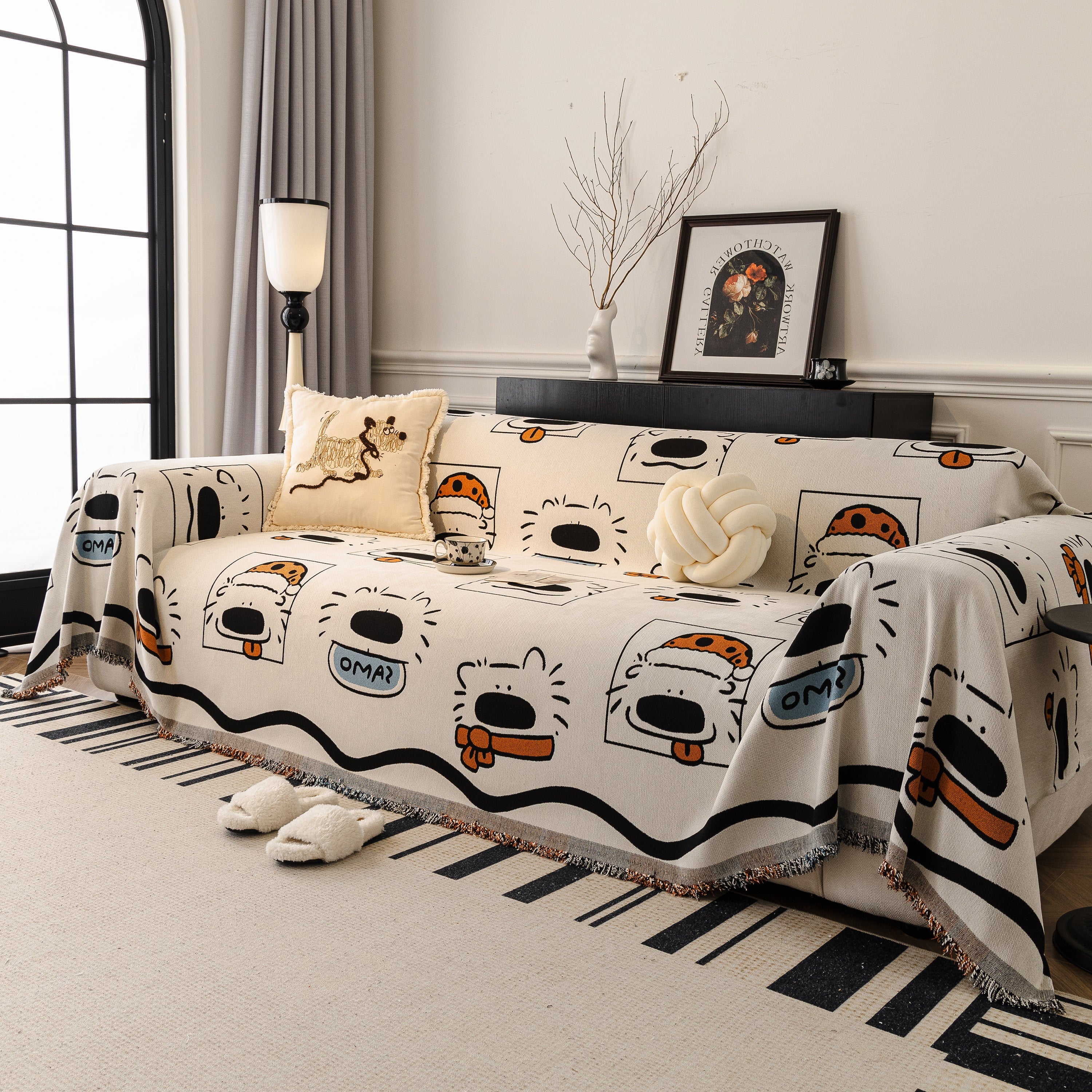 Cute Chenille Couch Cover Throw, Cartoon Soft Washable Sofa Cover for Sectional Sofas