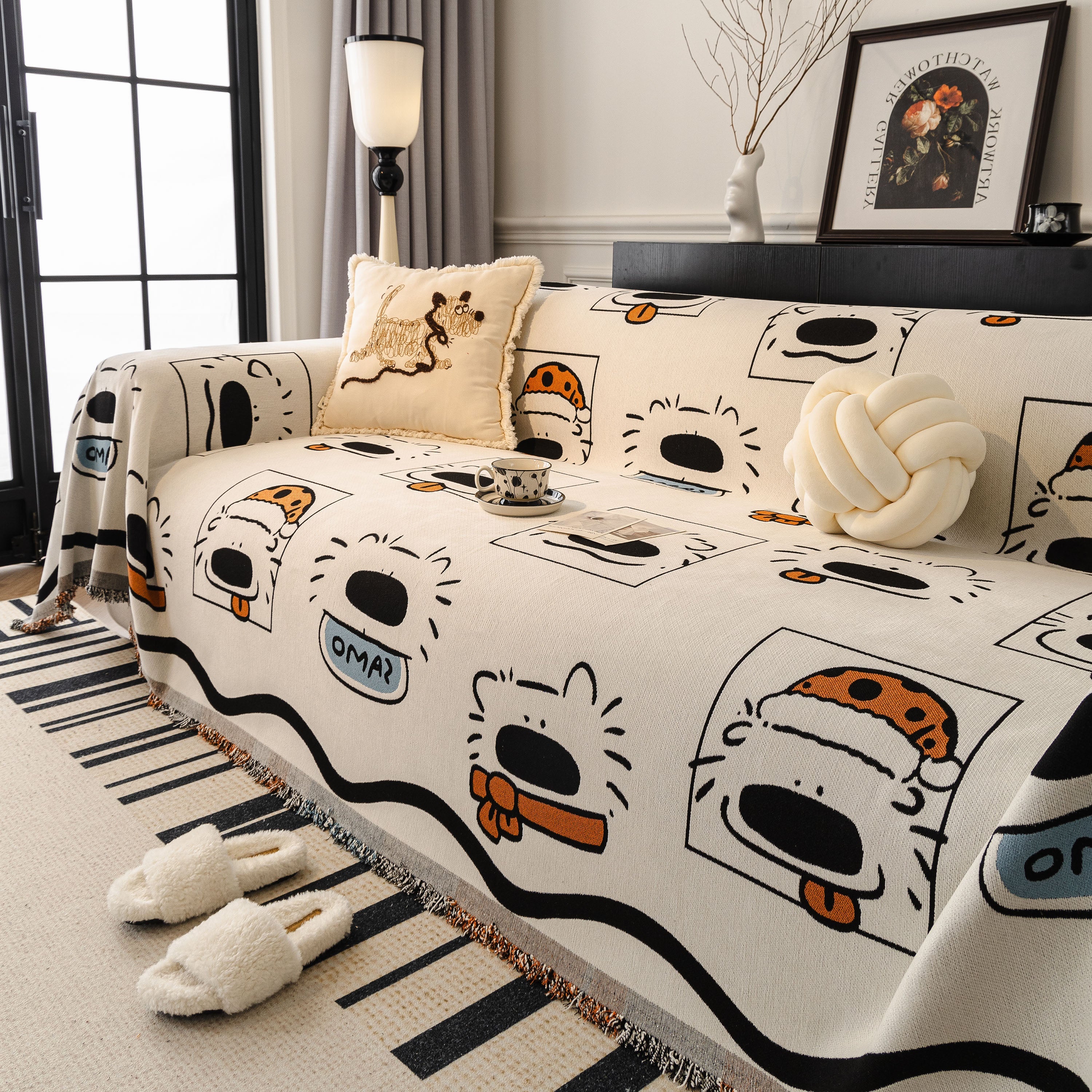 Cute Chenille Couch Cover Throw, Cartoon Soft Washable Sofa Cover for Sectional Sofas