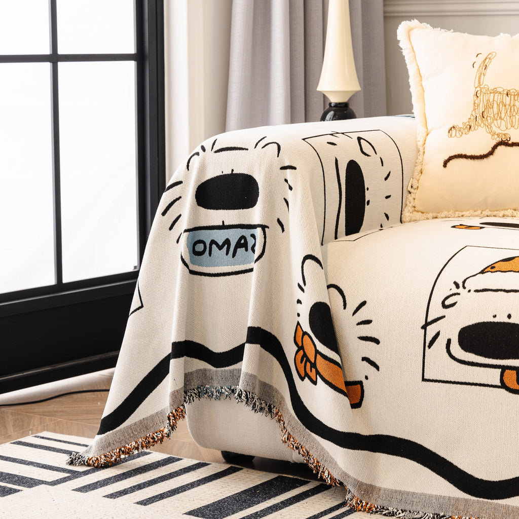 Cute Chenille Couch Cover Throw, Cartoon Soft Washable Sofa Cover for Sectional Sofas