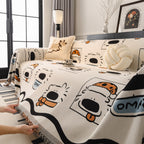 Cute Chenille Couch Cover Throw, Cartoon Soft Washable Sofa Cover for Sectional Sofas