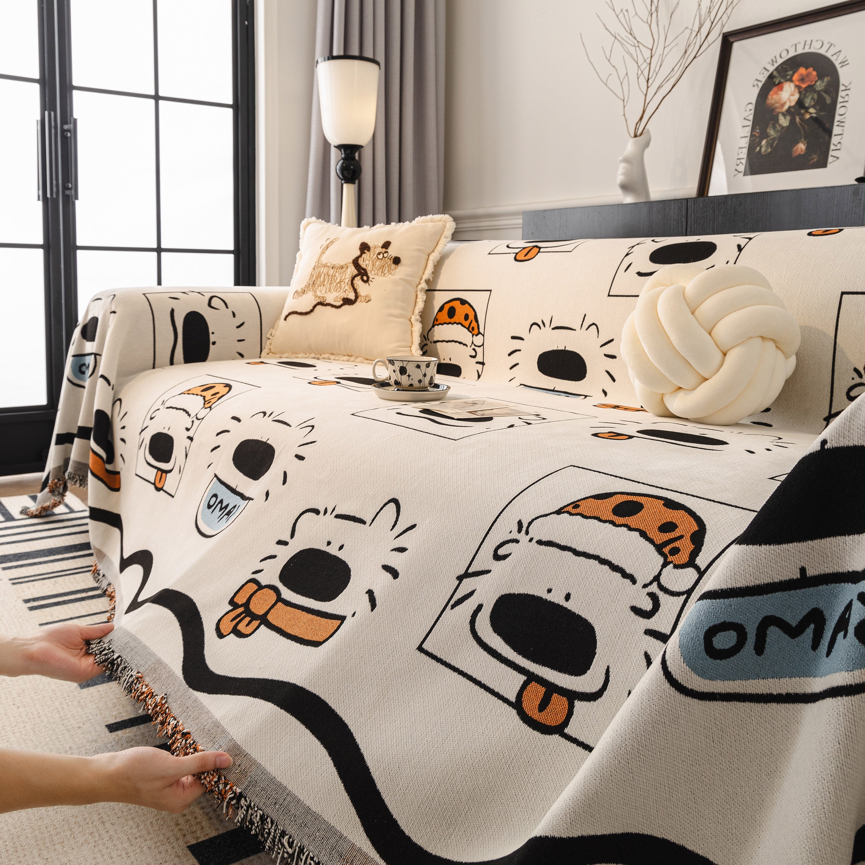 Cute Chenille Couch Cover Throw, Cartoon Soft Washable Sofa Cover for Sectional Sofas