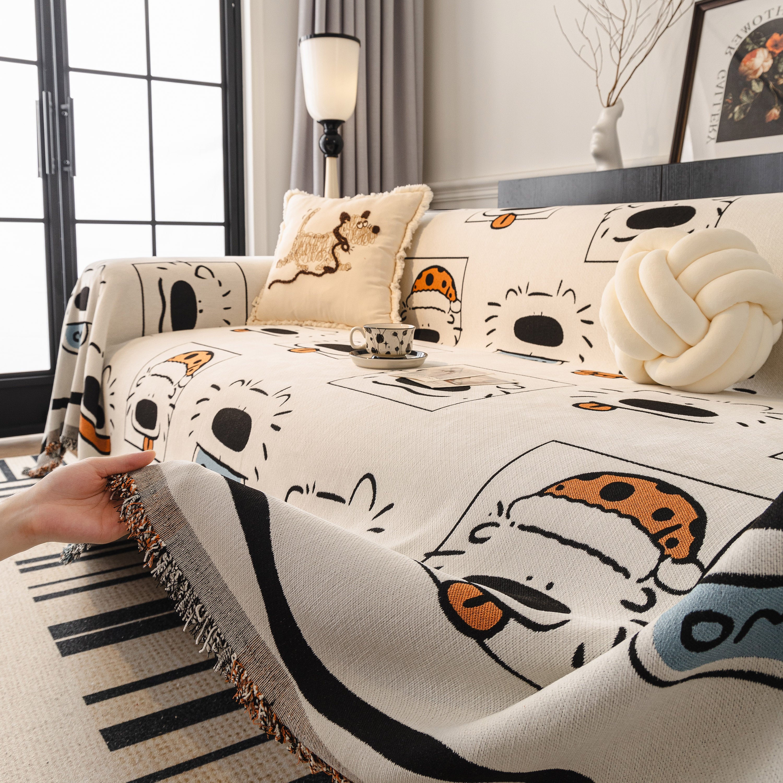 Cute Chenille Couch Cover Throw, Cartoon Soft Washable Sofa Cover for Sectional Sofas