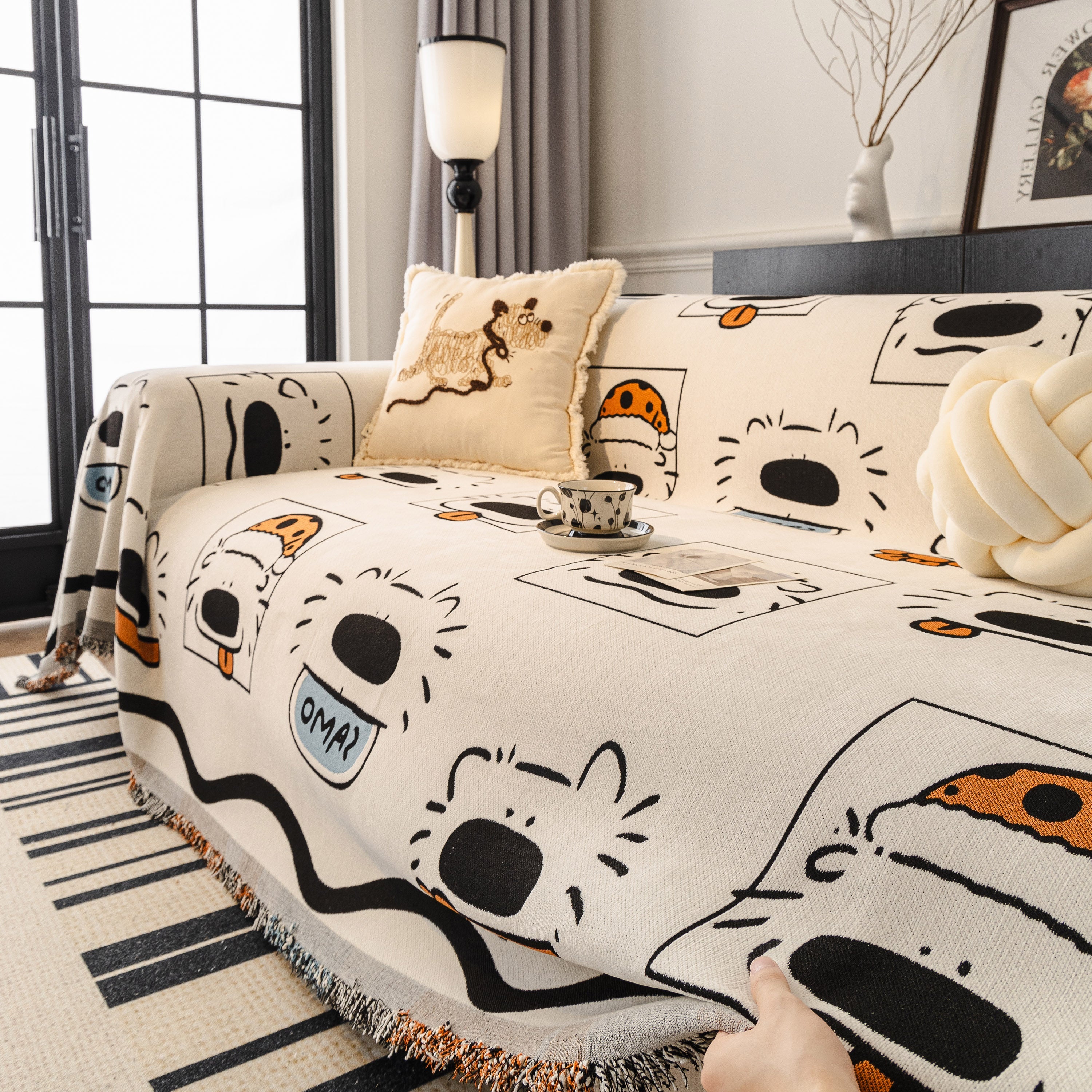 Cute Chenille Couch Cover Throw, Cartoon Soft Washable Sofa Cover for Sectional Sofas