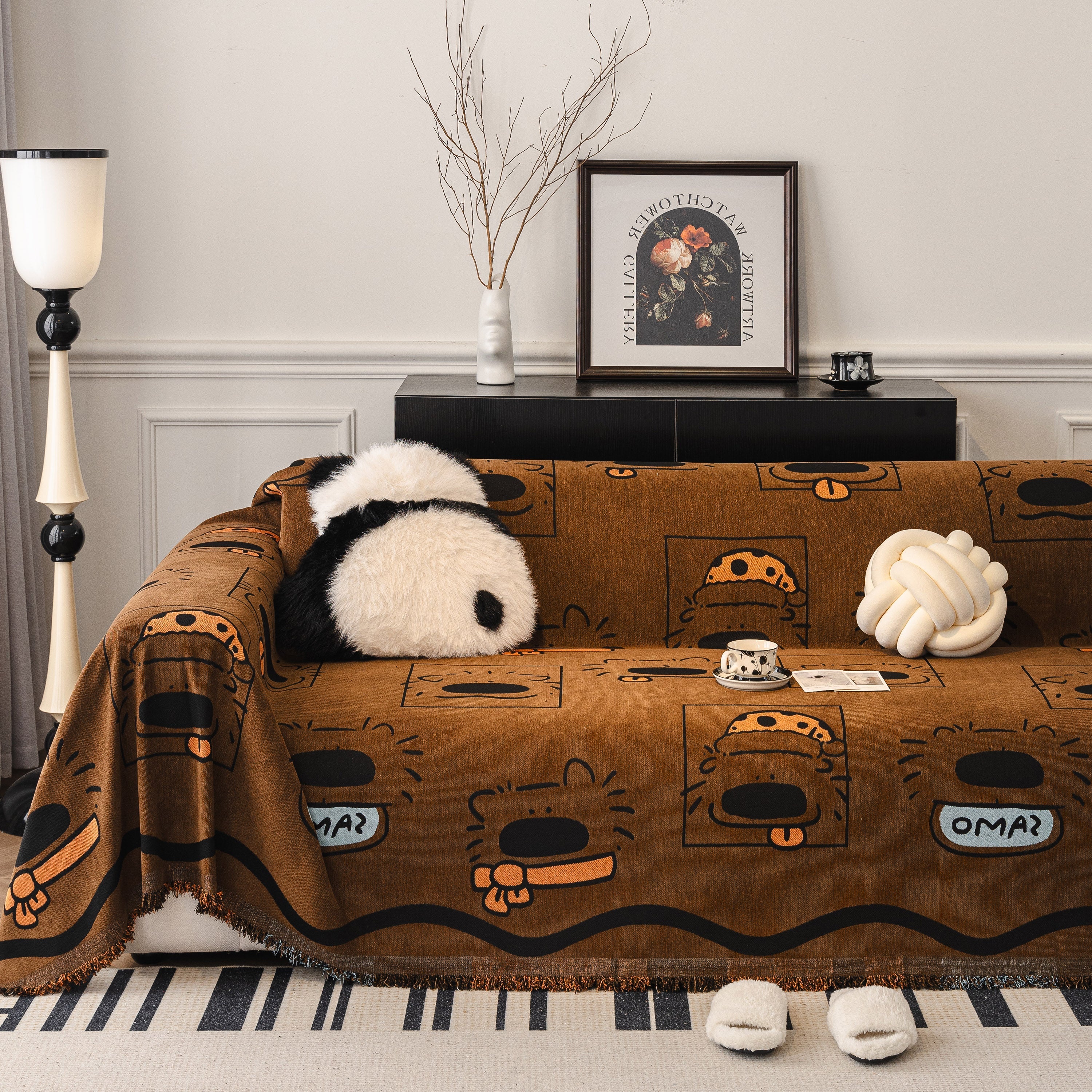 Cute Chenille Couch Cover Throw, Cartoon Soft Washable Sofa Cover for Sectional Sofas