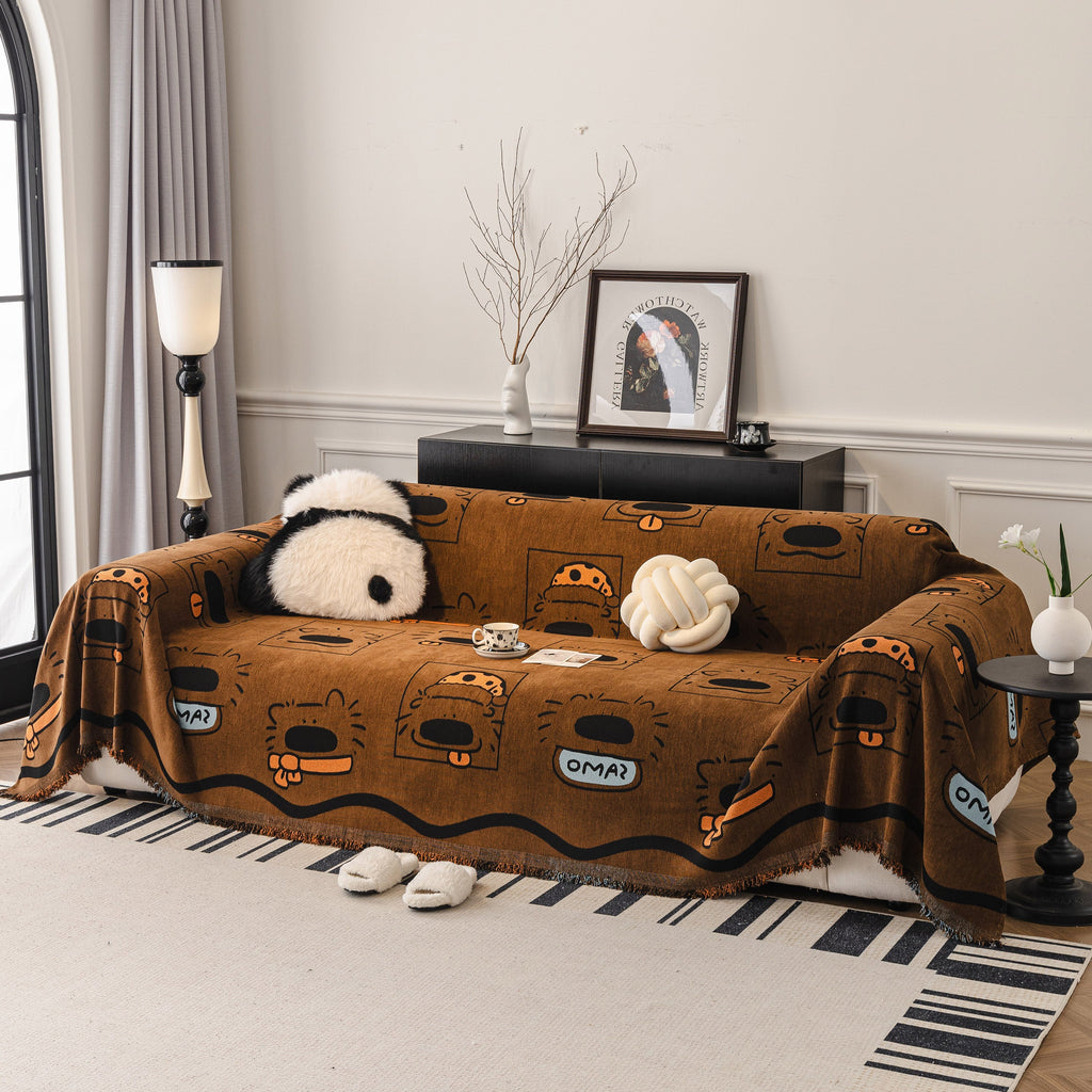 Cute Chenille Couch Cover Throw, Cartoon Soft Washable Sofa Cover for Sectional Sofas