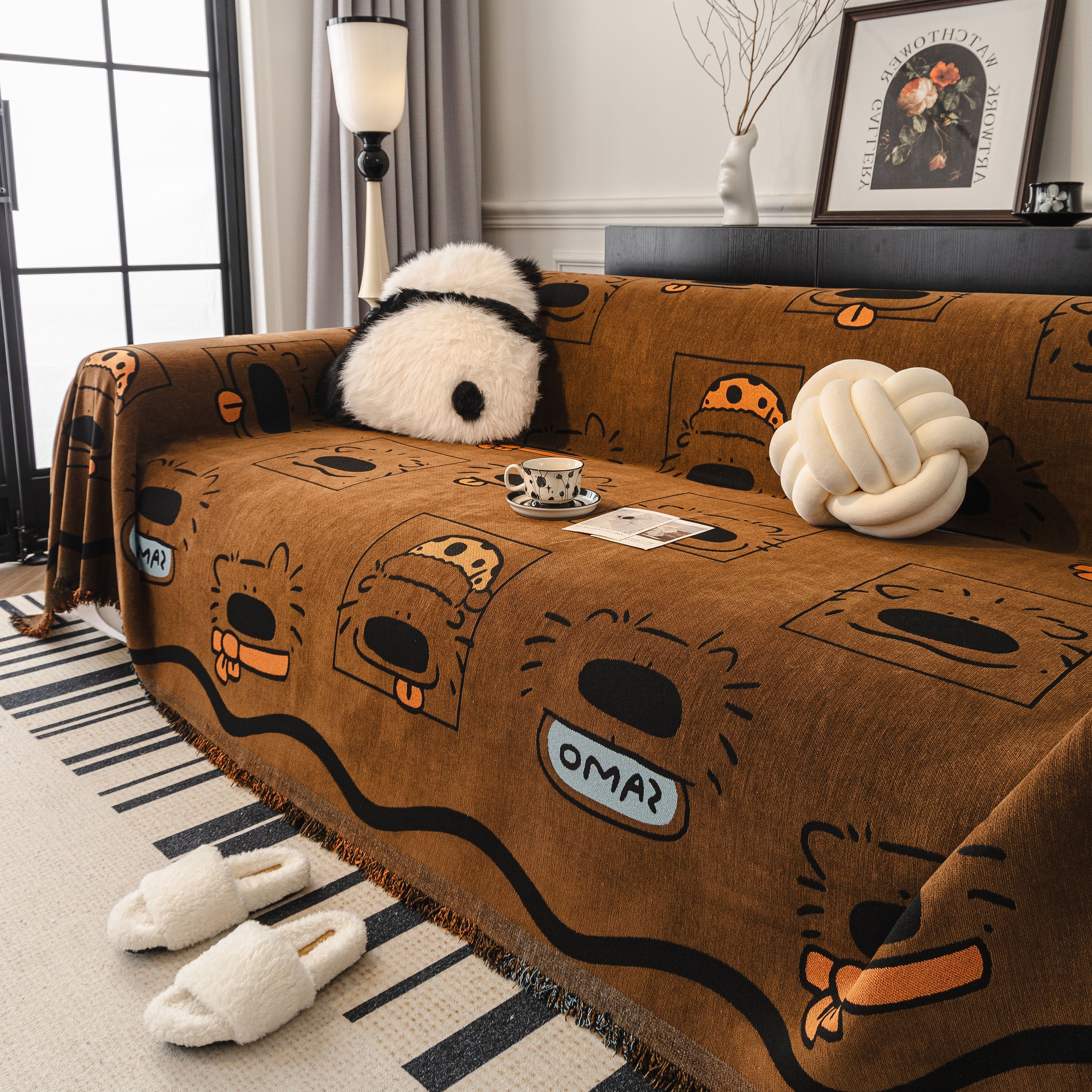 Cute Chenille Couch Cover Throw, Cartoon Soft Washable Sofa Cover for Sectional Sofas