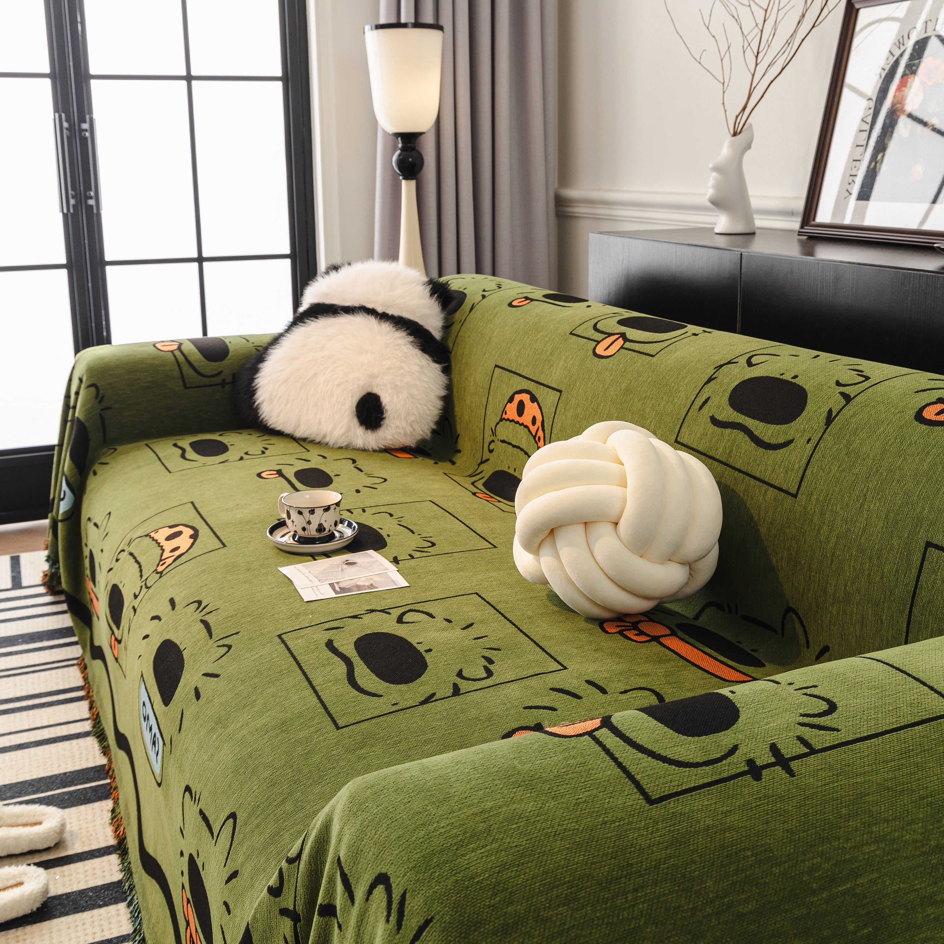 Cute Chenille Couch Cover Throw, Cartoon Soft Washable Sofa Cover for Sectional Sofas