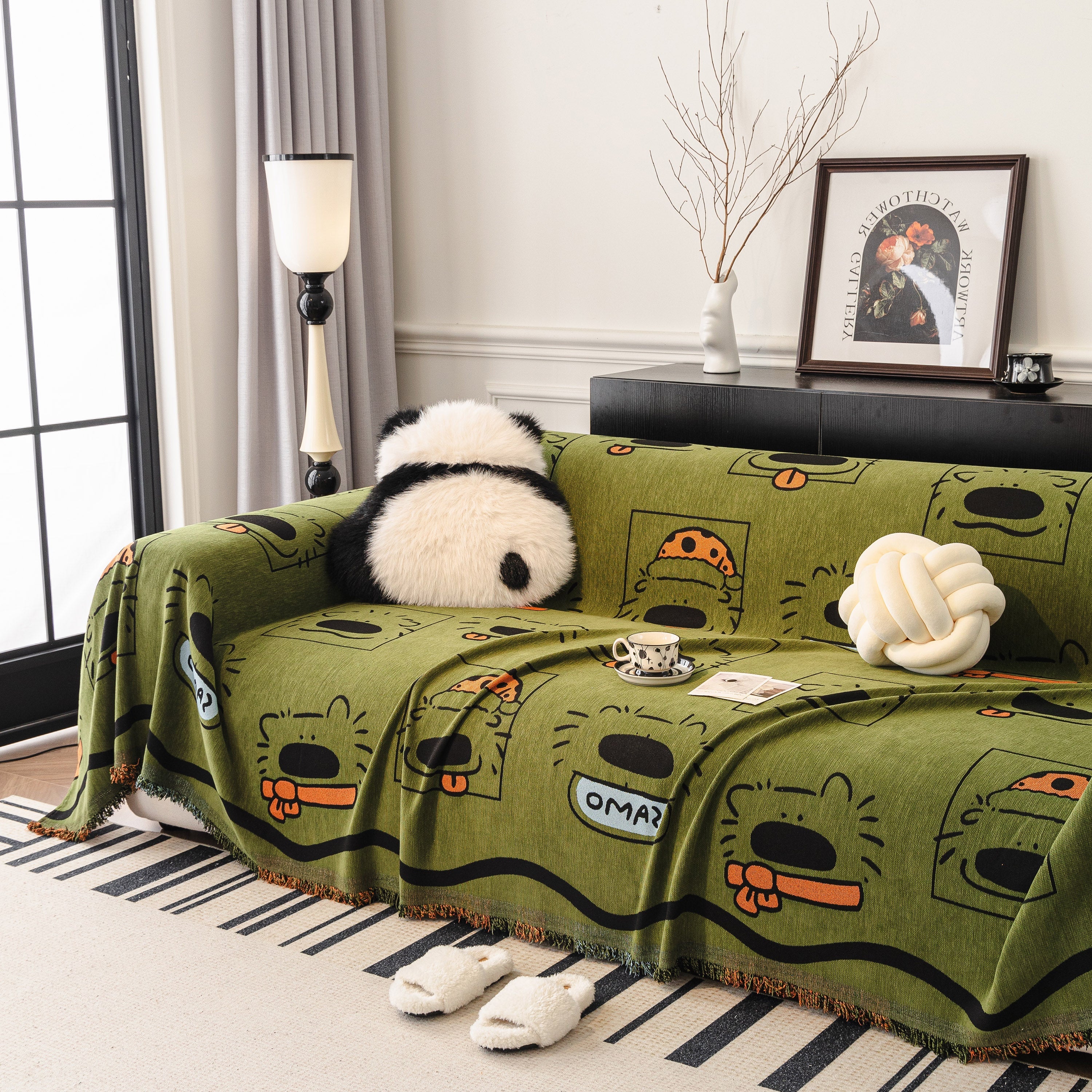 Cute Chenille Couch Cover Throw, Cartoon Soft Washable Sofa Cover for Sectional Sofas