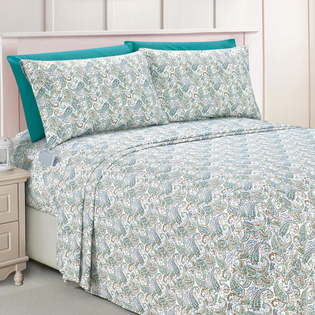 Elegant Comfort Luxury Soft Bed Sheets Paisley Pattern - 1500 Premium Hotel Quality Microfiber Softness Wrinkle And Fade Resistant (6-Piece) Bedding Set, California King, Paisley Teal