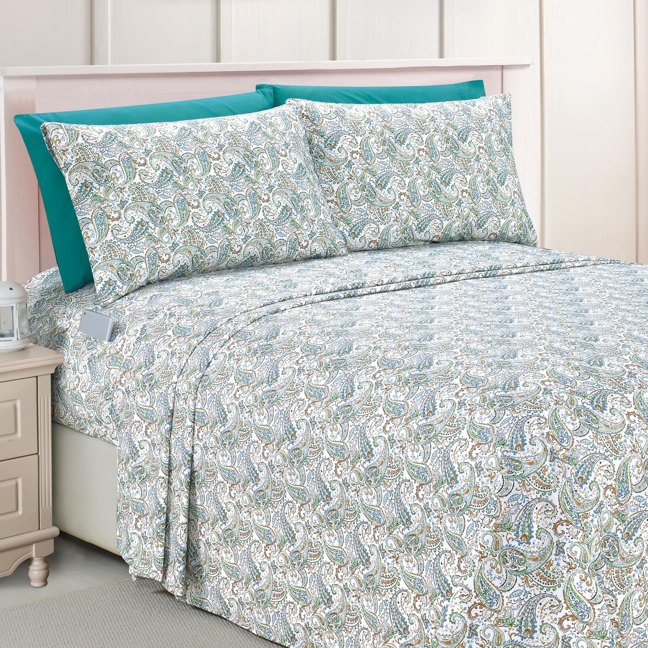 Elegant Comfort Luxury Soft Bed Sheets Paisley Pattern - 1500 Premium Hotel Quality Microfiber Softness Wrinkle And Fade Resistant (6-Piece) Bedding Set, Full, Paisley Teal