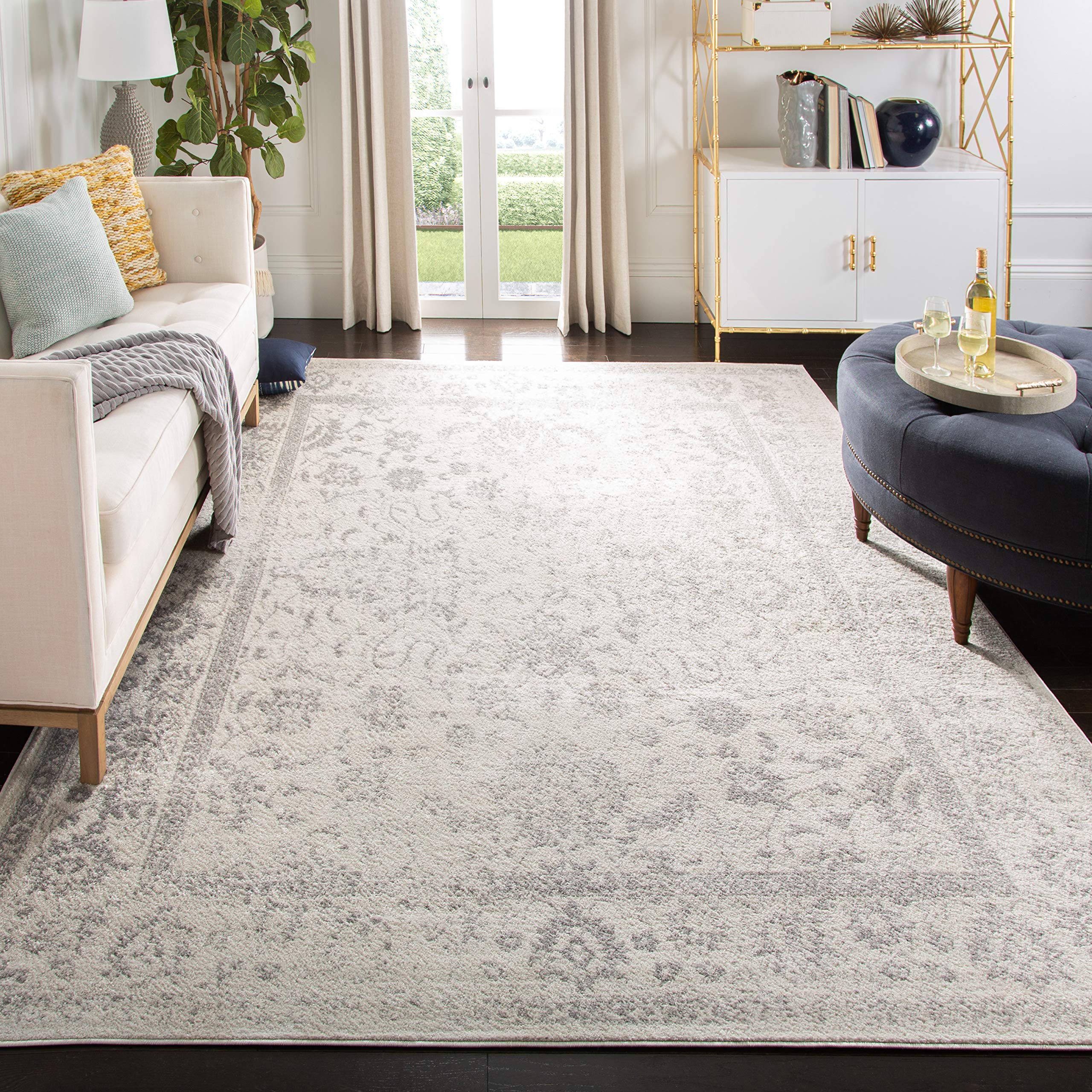 SAFAVIEH Adirondack Collection Area Rug - 51 x 76, Ivory & Silver, Oriental Distressed Design, Non-Shedding & Easy Care, Ideal