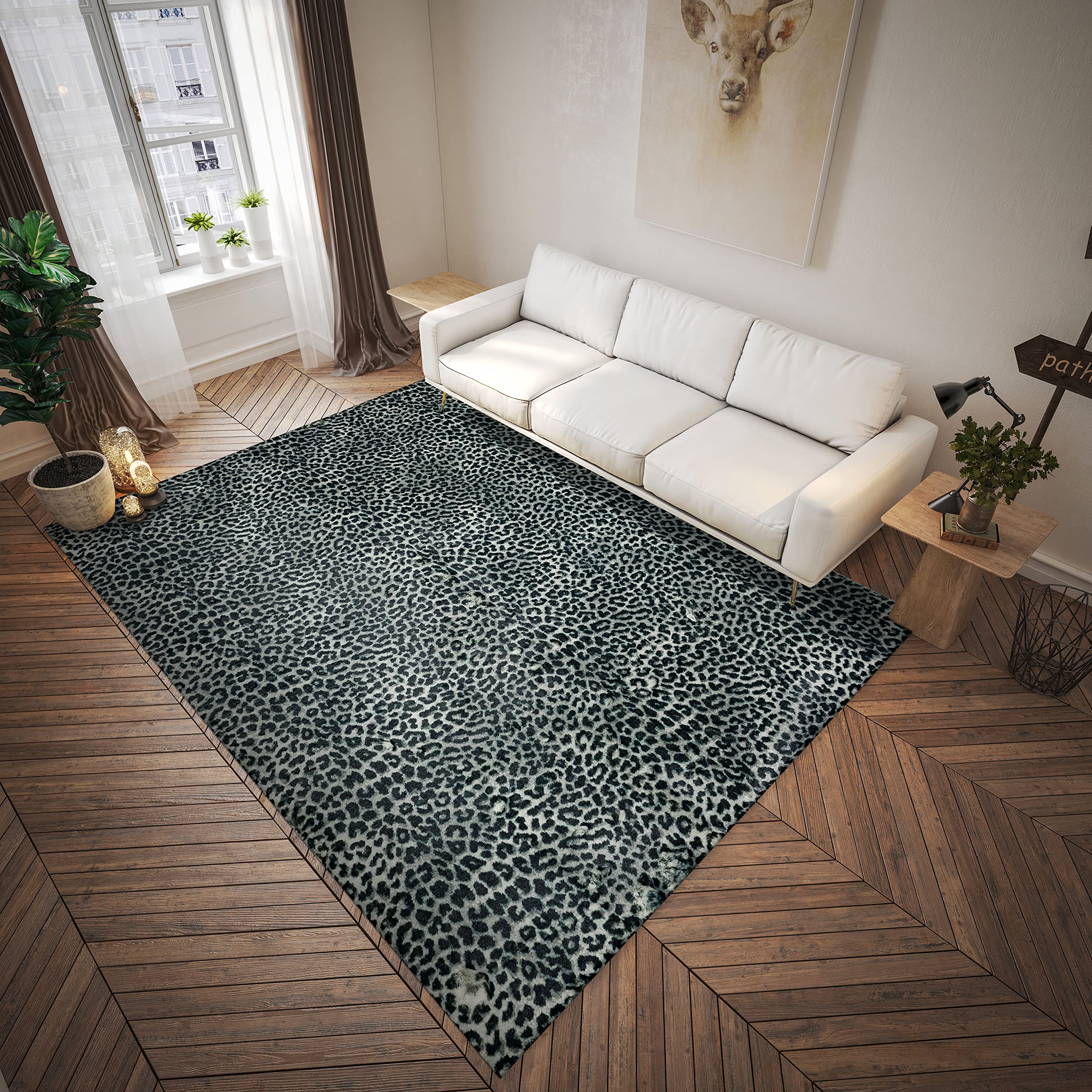 Dalyn Rugs Akina Leopard Animal Print Ak2 Faux Fur Midnight 5' X 7'6"