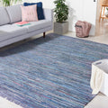 SAFAVIEH Rag Rug Collection Area Rug - 8 x 10, Purple & Multi, Handmade Boho Stripe Cotton, Ideal for High Traffic Areas in Li
