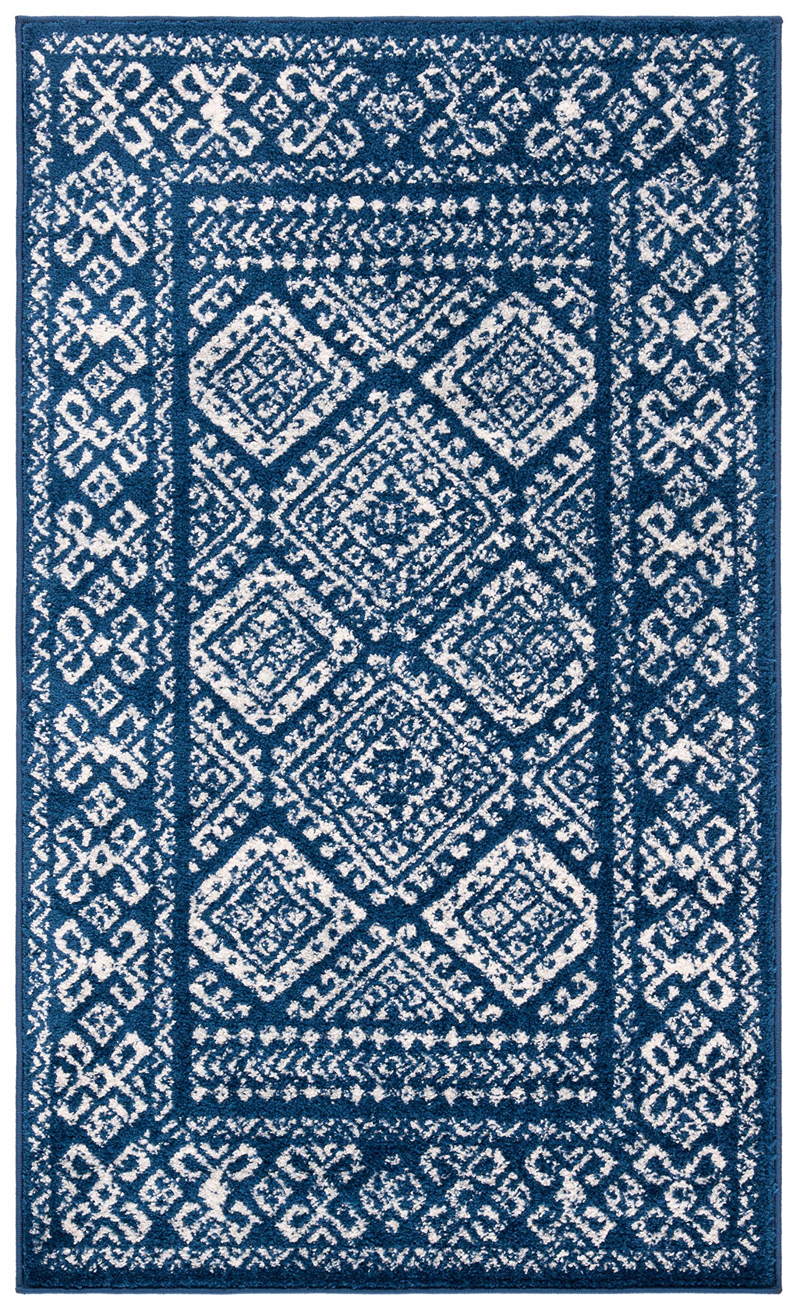 SAFAVIEH Tulum Collection Accent Rug - 2 x 5, Navy & Ivory, Moroccan Boho Distressed Design, Non-Shedding & Easy Care, Ideal f