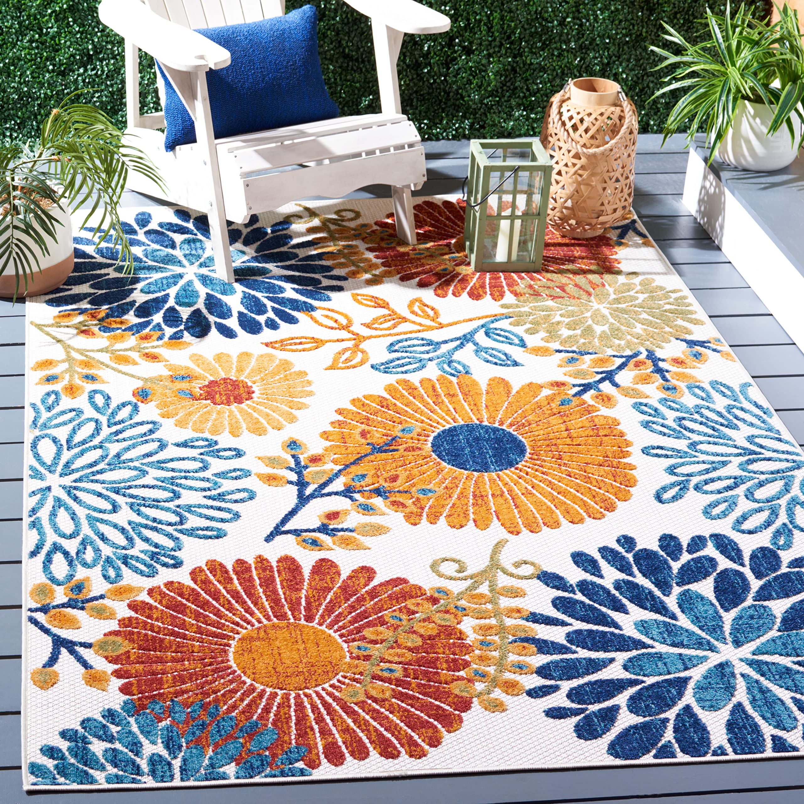 Safavieh Cabana Collection Area Rug - 6' X 9', Creme & Red, Floral Design, Non-Shedding & Easy Care, Indoor/Outdoor & Washable-Ideal For Patio, Backyard, Mudroom (Cbn832A)