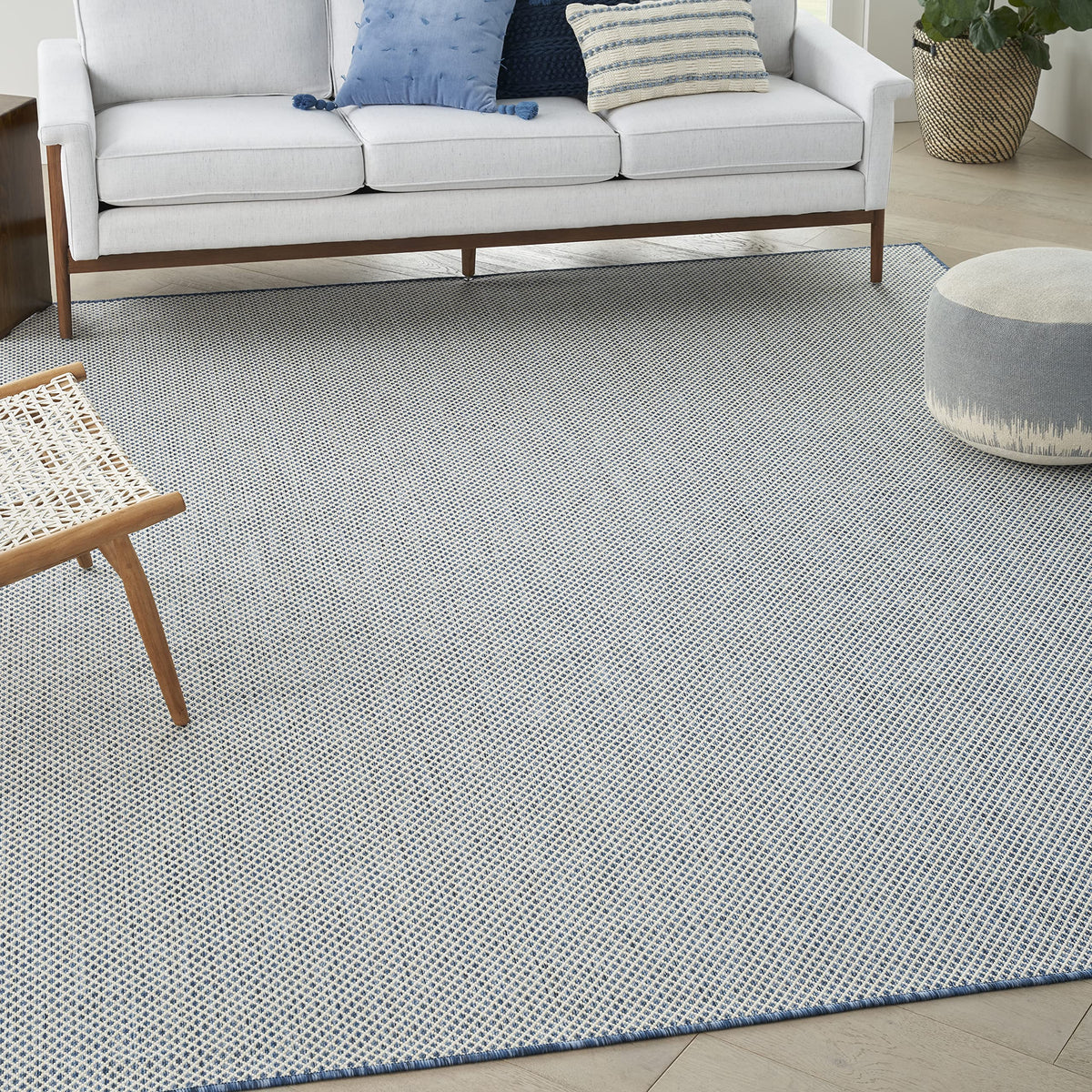 Nourison Courtyard Indoor/Outdoor Ivory Blue 7' X 10' Area Rug, Geometric, Easy Cleaning, Non Shedding, Bed Room, Living Room, D