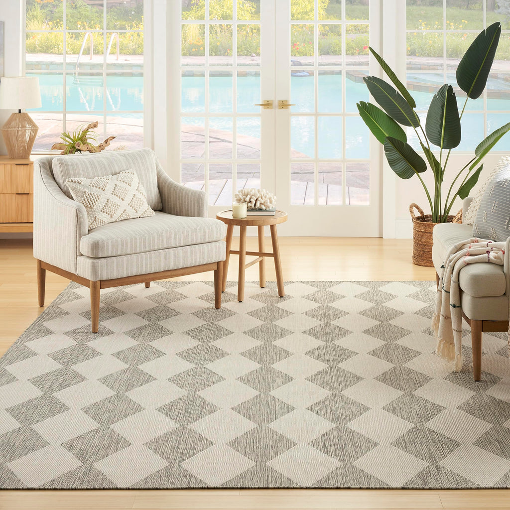 Nourison Positano Indoor/Outdoor Light Grey 5' X 7' Area Rug, Easy Cleaning, Non Shedding, Bed Room, Living Room, Dining Room, Backyard, Deck, Patio (5X7)
