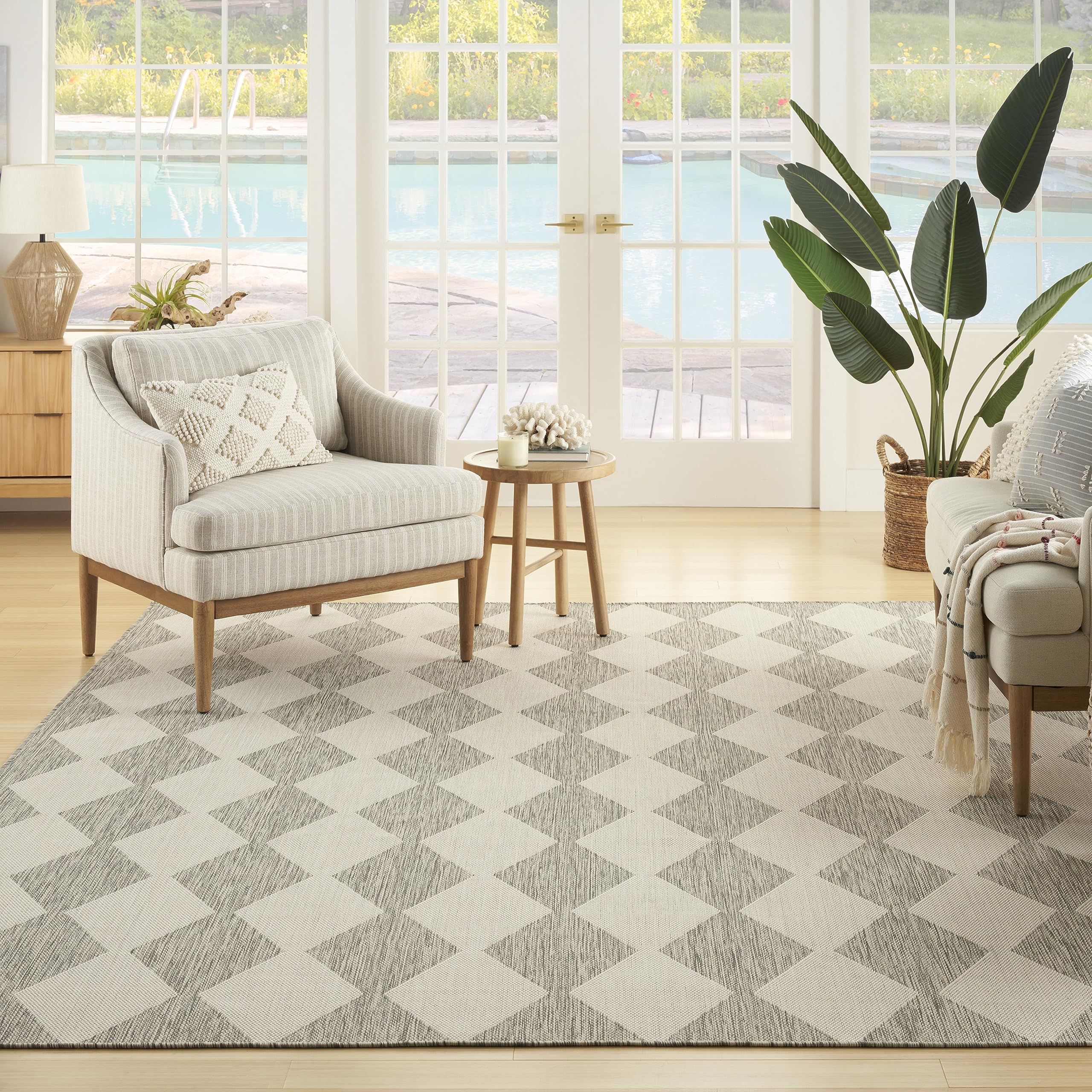 Nourison Positano Indoor/Outdoor Light Grey 7' X 10' Area Rug, Easy Cleaning, Non Shedding, Bed Room, Living Room, Dining Room, Backyard, Deck, Patio (7X10)