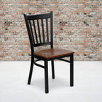 Flash Furniture HERCULES Series Black Vertical Back Metal Restaurant Chair - Cherry Wood Seat