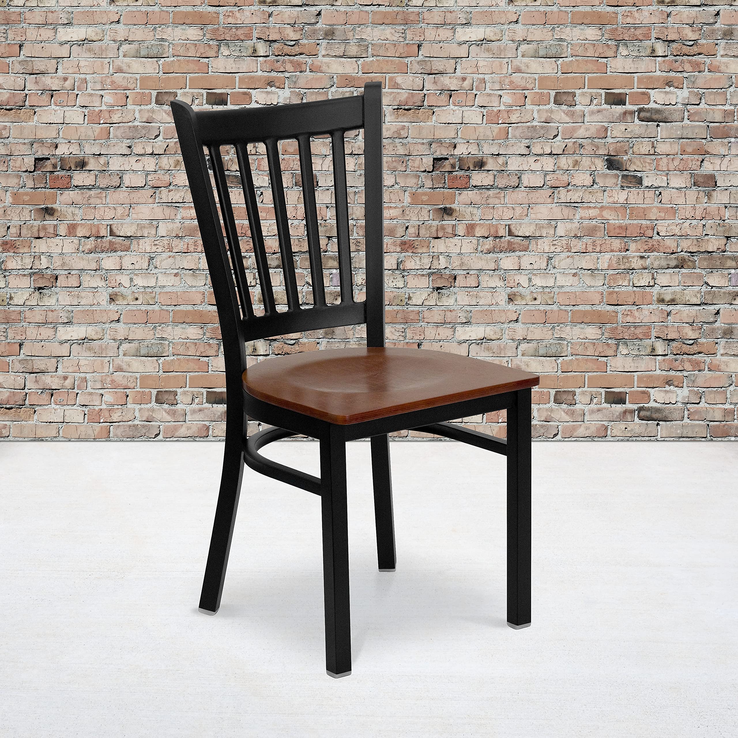 Flash Furniture HERCULES Series Black Vertical Back Metal Restaurant Chair - Cherry Wood Seat