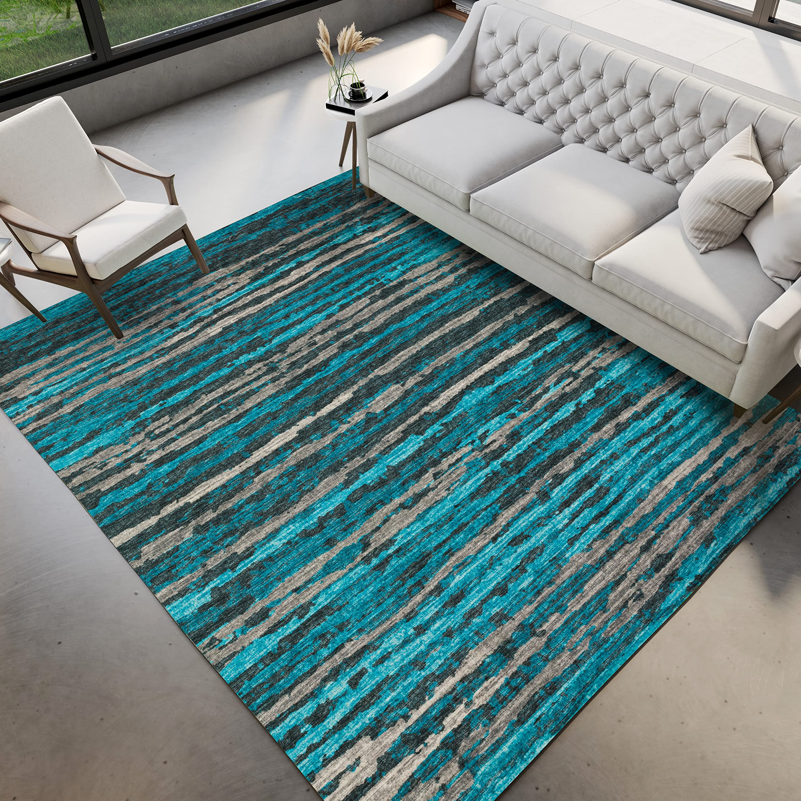 Dalyn Rugs Brisbane Br4 Destressed Striped Teal 3' X 5'