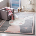 SAFAVIEH Carousel Kids Collection Area Rug - 8 x 10, Grey & Ivory, Bunny Design, Non-Shedding & Easy Care, Ideal for High Traf