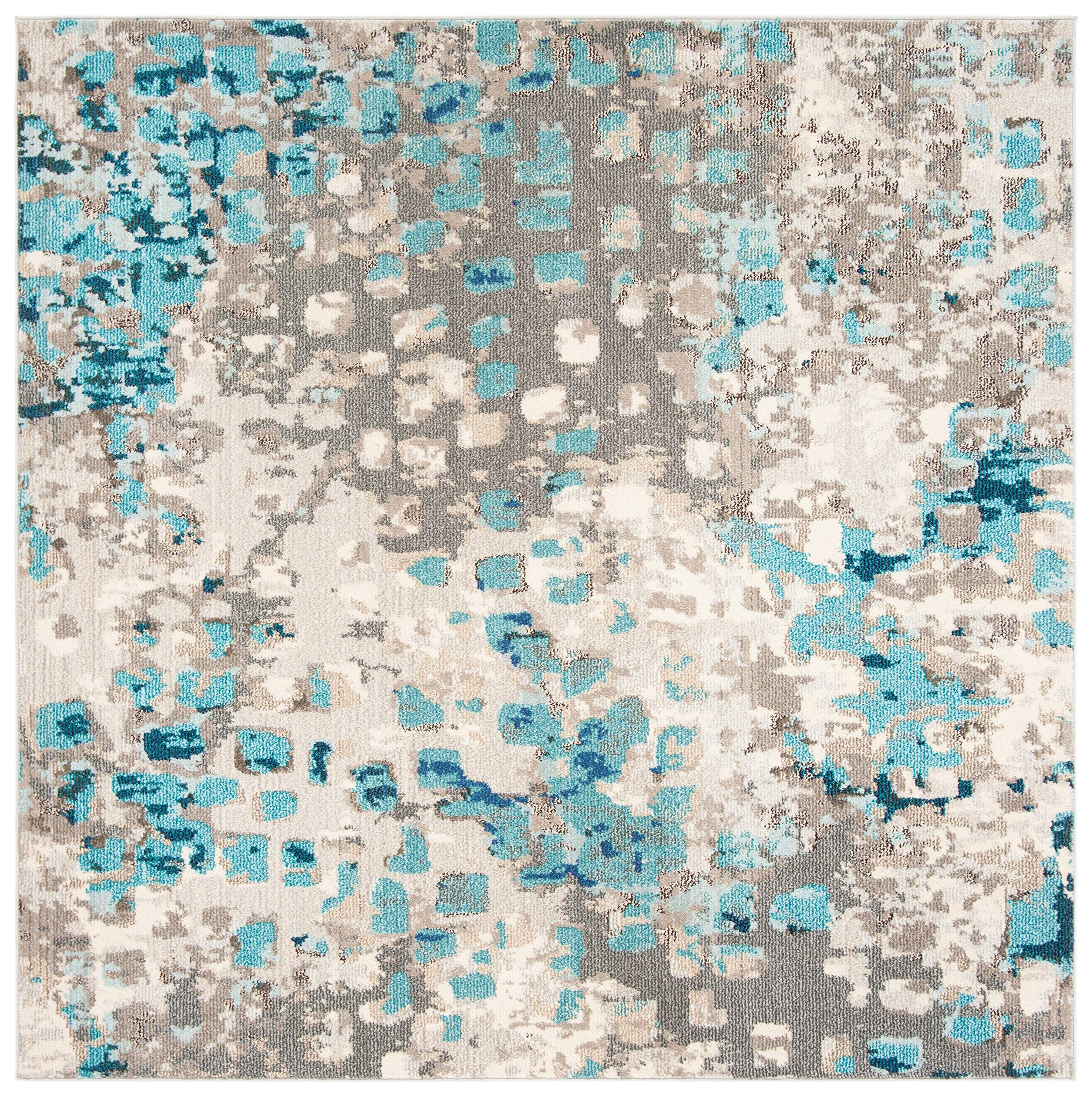 Safavieh Madison Collection 5' Square Grey/Blue Mad425E Boho Abstract Distressed Non-Shedding Living Room Bedroom Area Rug