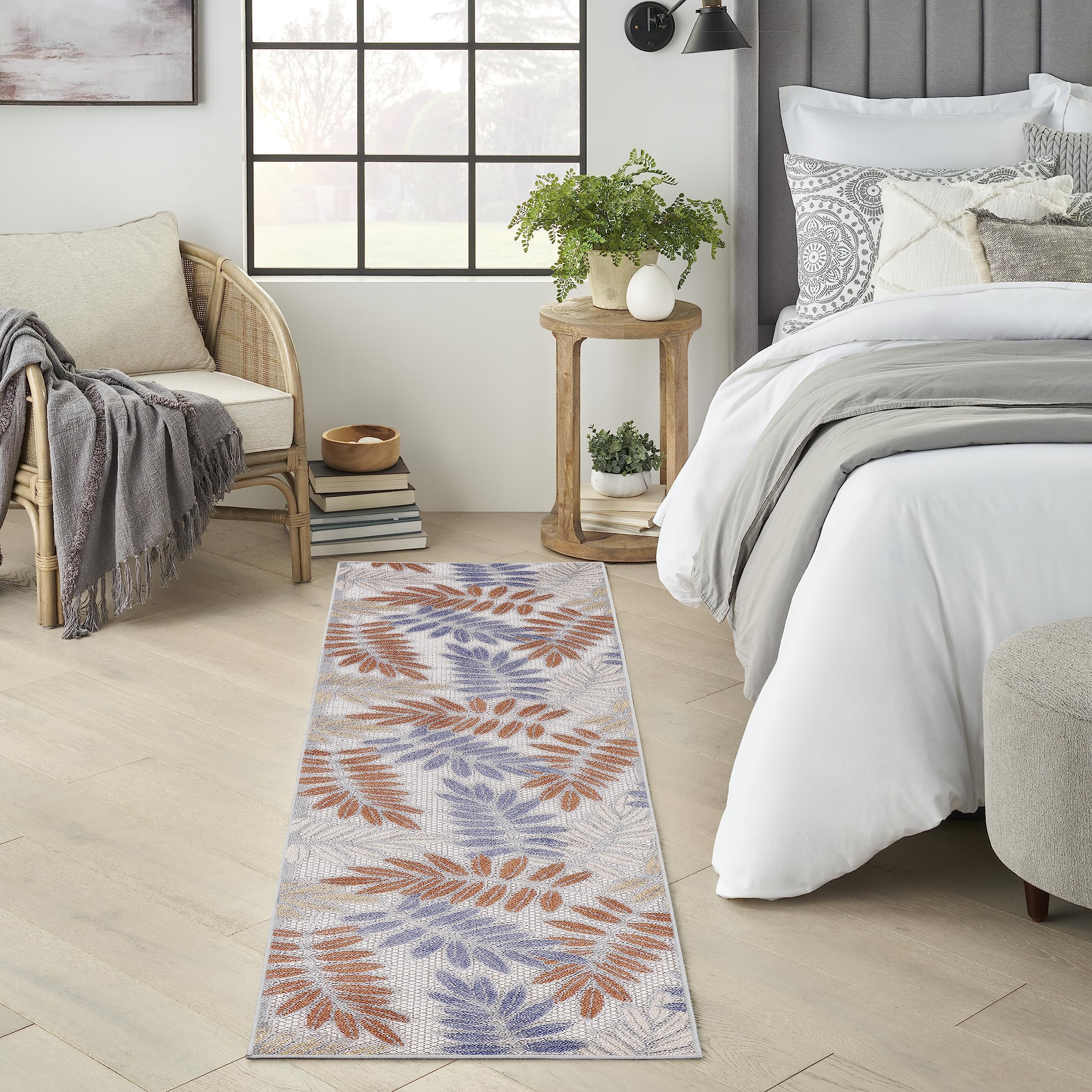 Nourison Aloha Indoor/Outdoor Blue Mocha 2' X 6' Area Rug, Easy Cleaning, Non Shedding, Bed Room, Living Room, Dining Room, Back