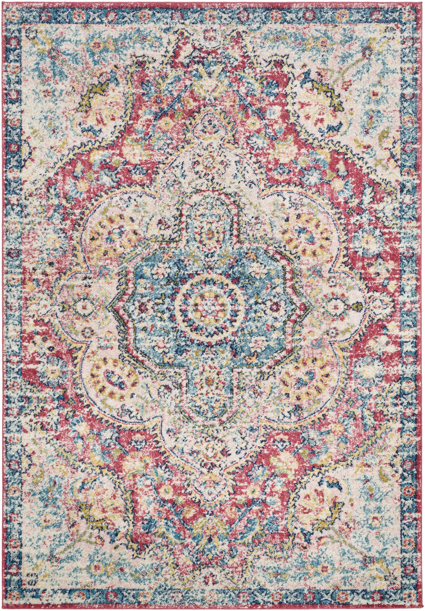 Livabliss Romaine Vintage Medallion Area Rug,2' X 3', Rose/Navy