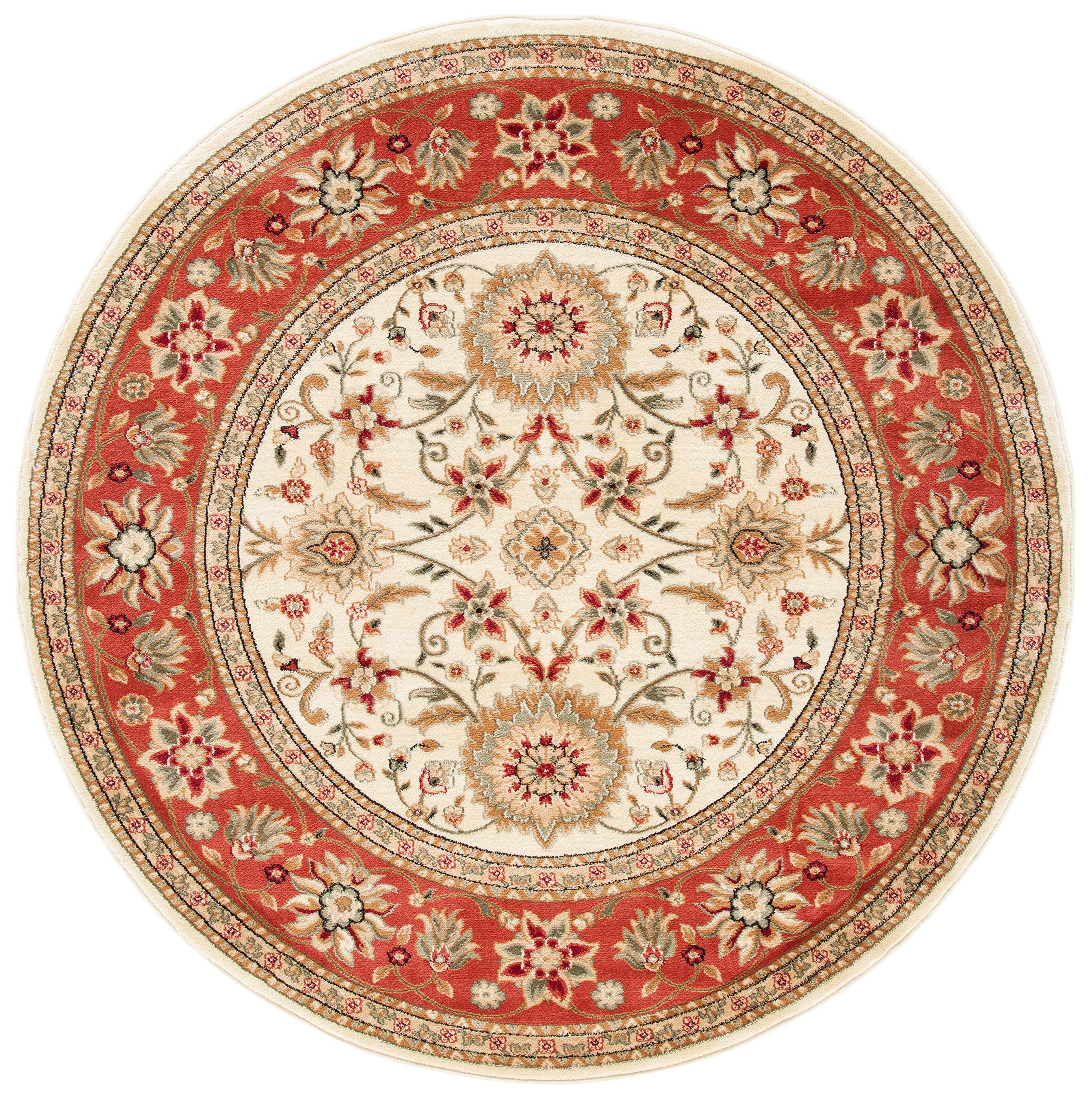SAFAVIEH Lyndhurst Collection 6 Round Ivory / Rust LNH212R Traditional Oriental Non-Shedding Dining Room Entryway Foyer Living 