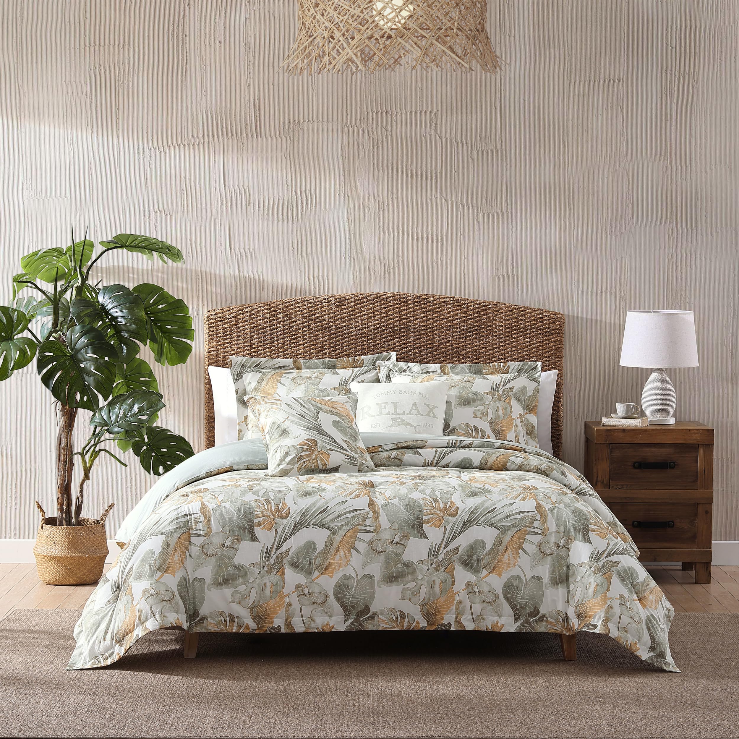 Tommy Bahama - Queen Duvet Cover Set, Soft Cotton Bedding With Matching Shams, Tropical Bedding Set With Solid Reverse (Raw Coas
