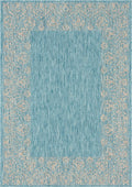 Unique Loom Outdoor Border Collection Area Rug - Floral Border (7' 1' X 10' Rectangle, Aqua/ Ivory)