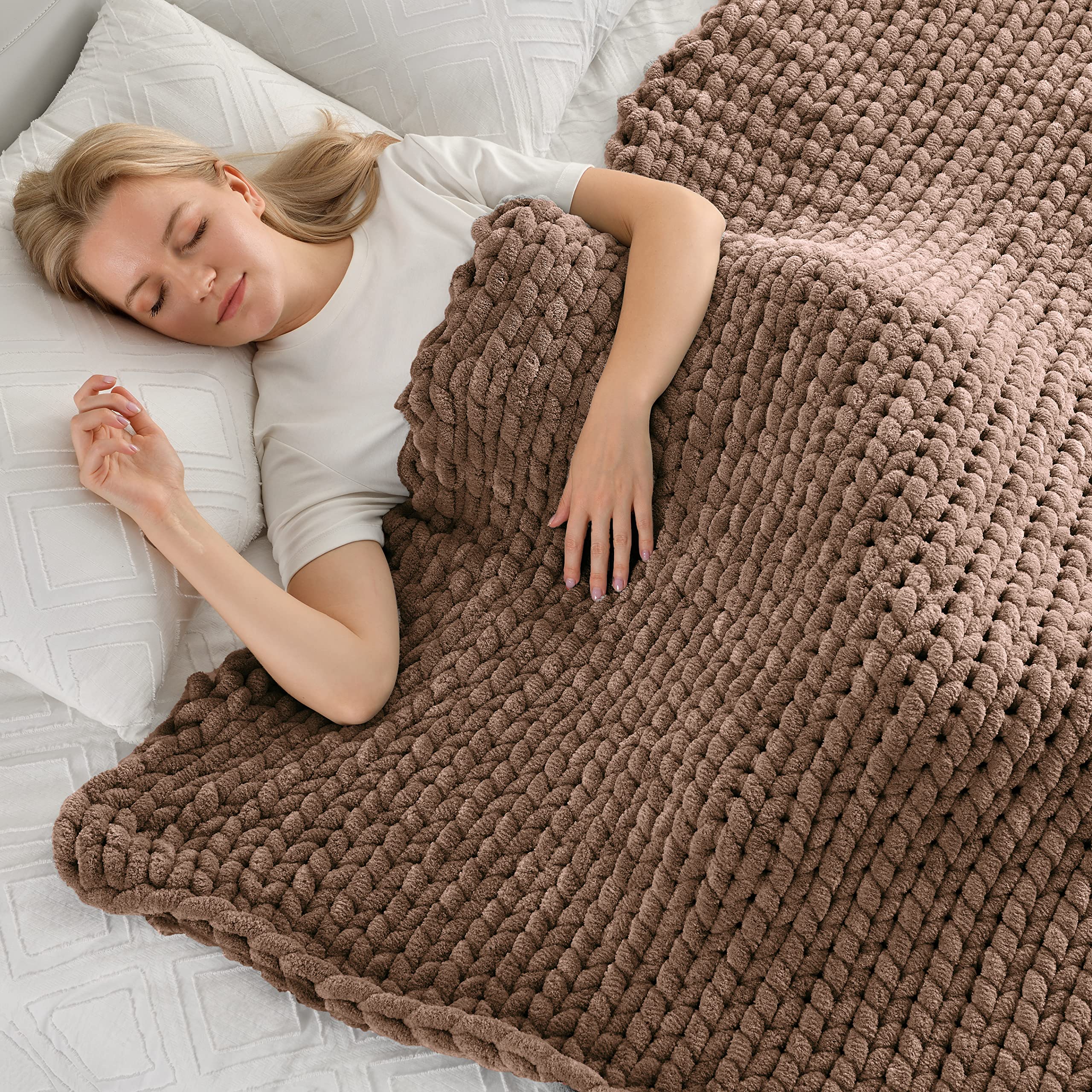 Maetoow Tighter Version Chenille Chunky Knit Blanket Throw (50  60 Inch), Handmade Warm & Cozy Blanket Couch, Bed, Home Decor, S