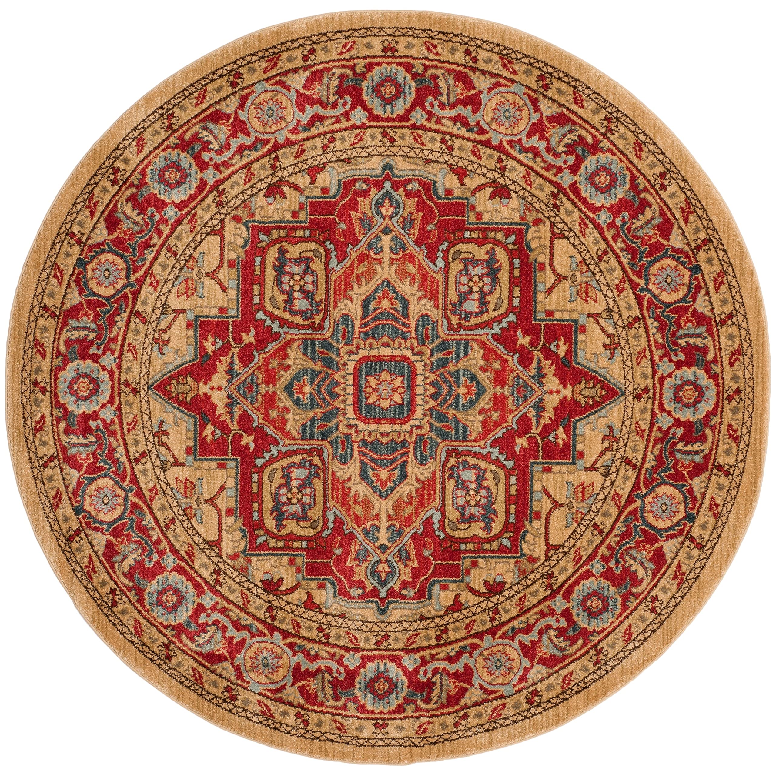 SAFAVIEH Mahal Collection Area Rug - 3 Round, Red & Natural, Traditional Oriental Design, Non-Shedding & Easy Care, Ideal for H