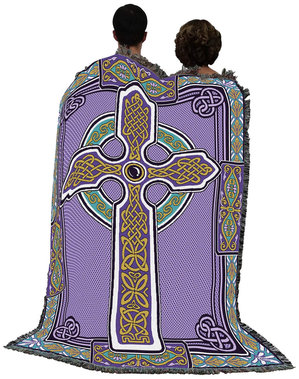 Pure Country Weavers Celtic Knots Cross Blanket - Purple & Teal - Gift Tapestry Throw Woven From Cotton - Made In The Usa (72X54