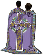 Pure Country Weavers Celtic Knots Cross Blanket - Purple & Teal - Gift Tapestry Throw Woven From Cotton - Made In The Usa (72X54