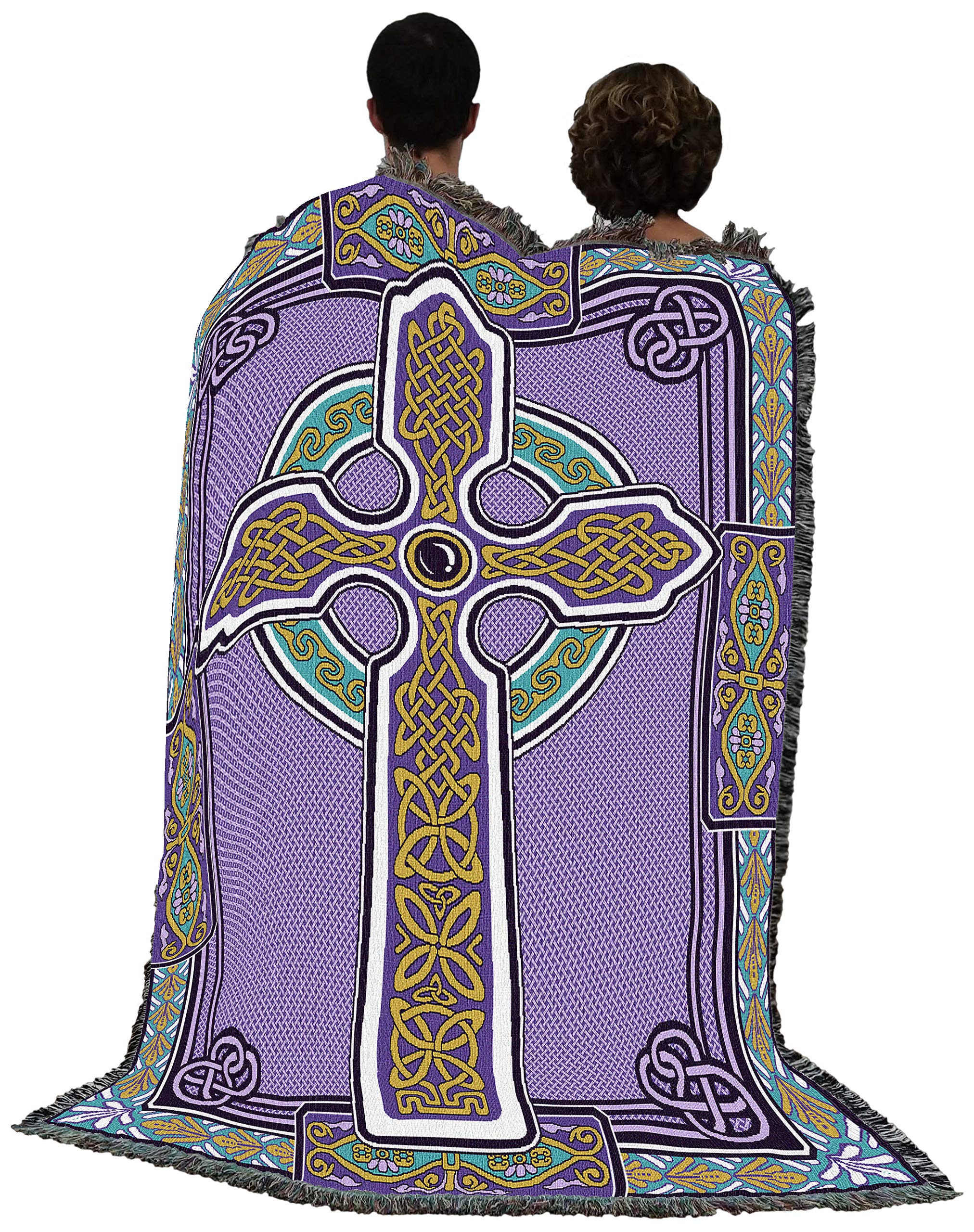 Pure Country Weavers Celtic Knots Cross Blanket - Purple & Teal - Gift Tapestry Throw Woven From Cotton - Made In The Usa (72X54