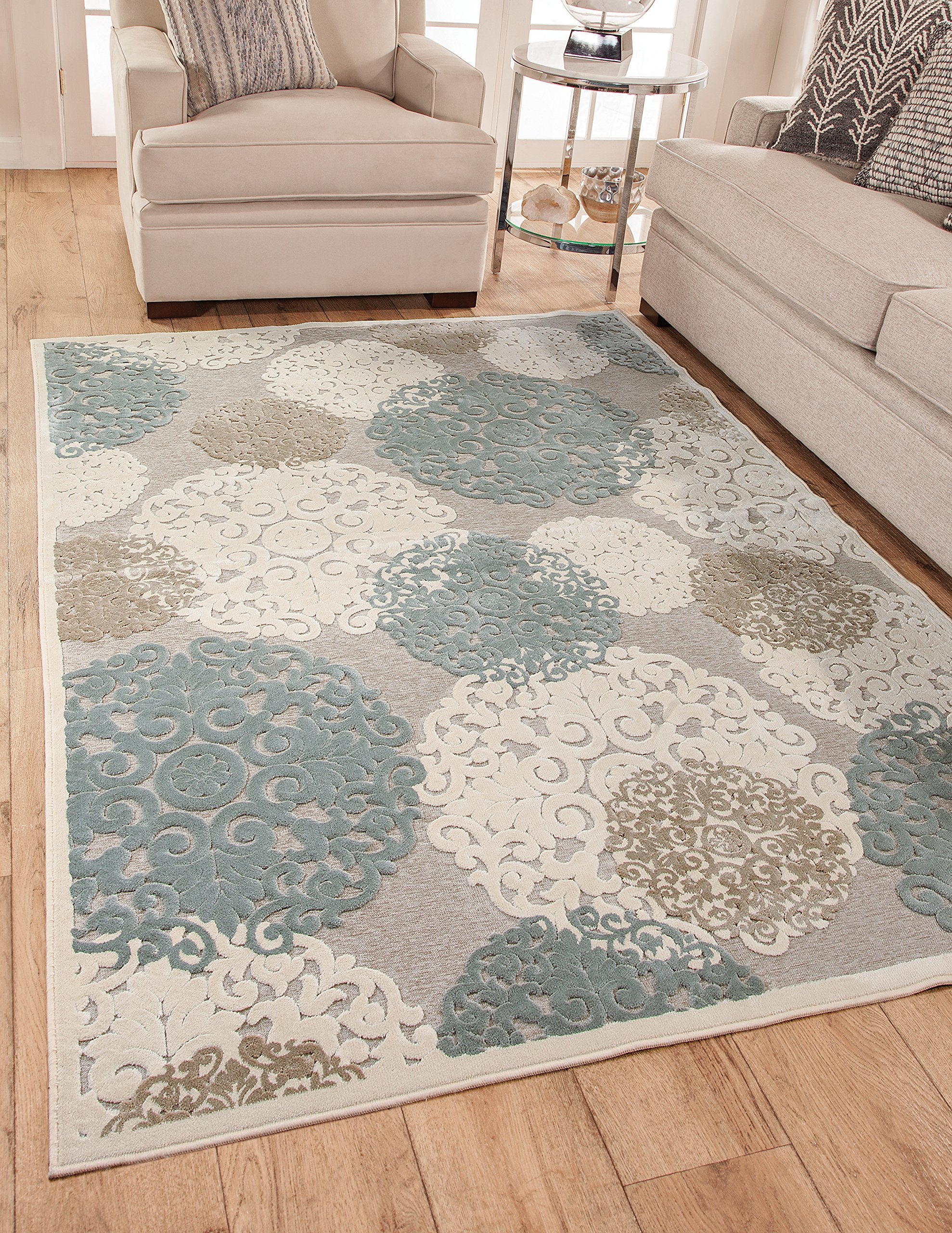 Si Area Rugs Napa Machine Made Area Rug, 5-Feet 3-Inch By 7-Feet 6-Inch, Grey/Tan/Ivory