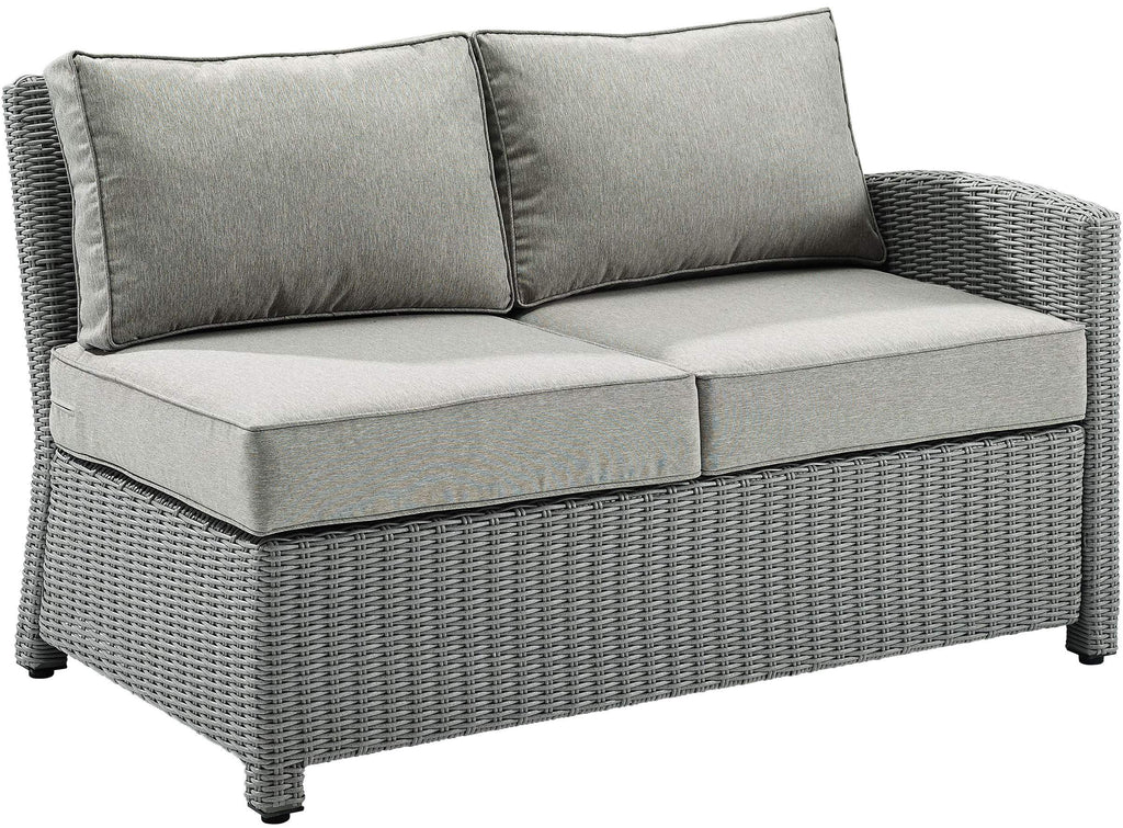 Crosley Furniture Bradenton Outdoor Sectional Right Side Loveseat, 2-Person Wicker Patio Couch For Deck, Gray With Gray Cushions
